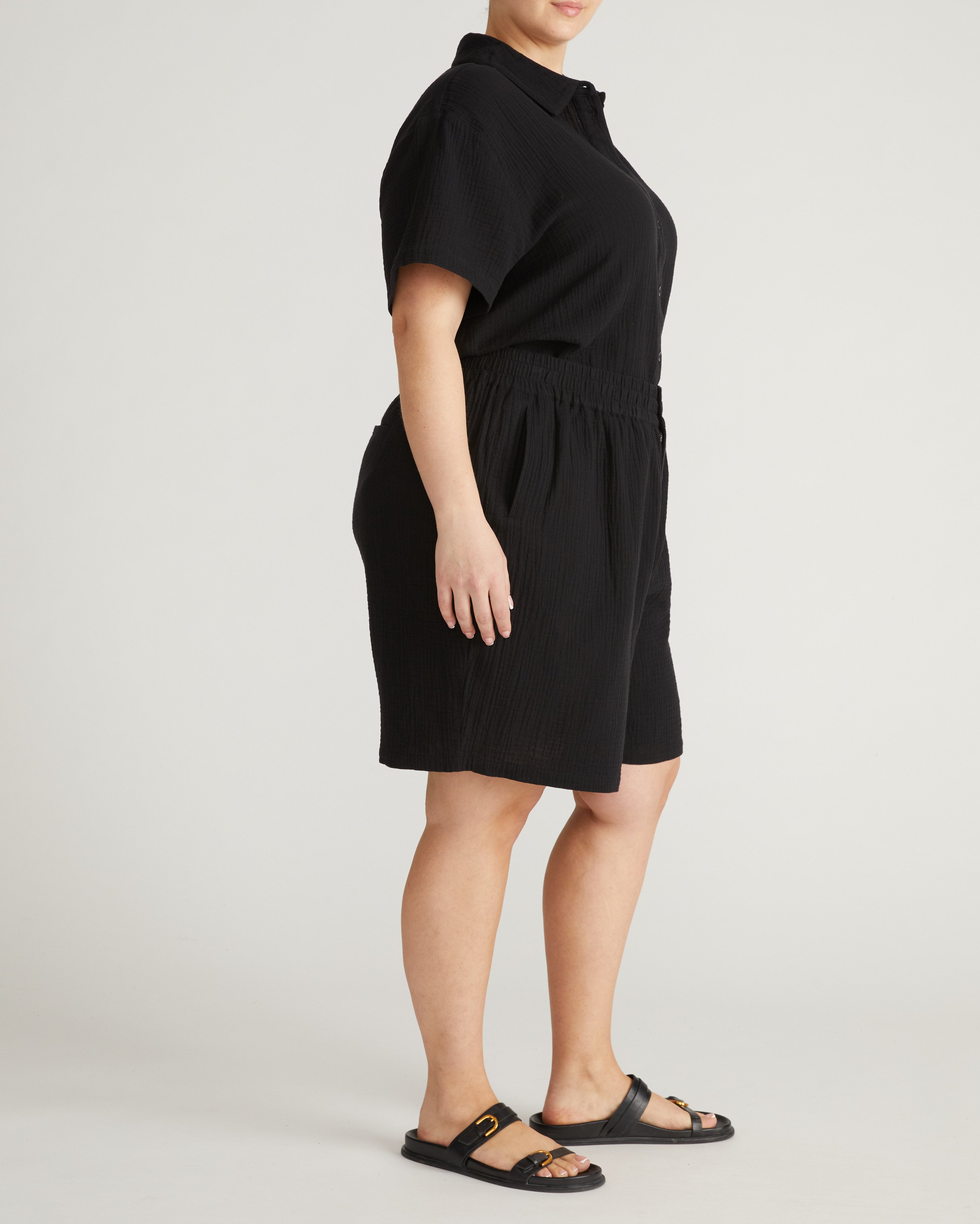 Luxe Cotton Gauze Beach Shirt - Black