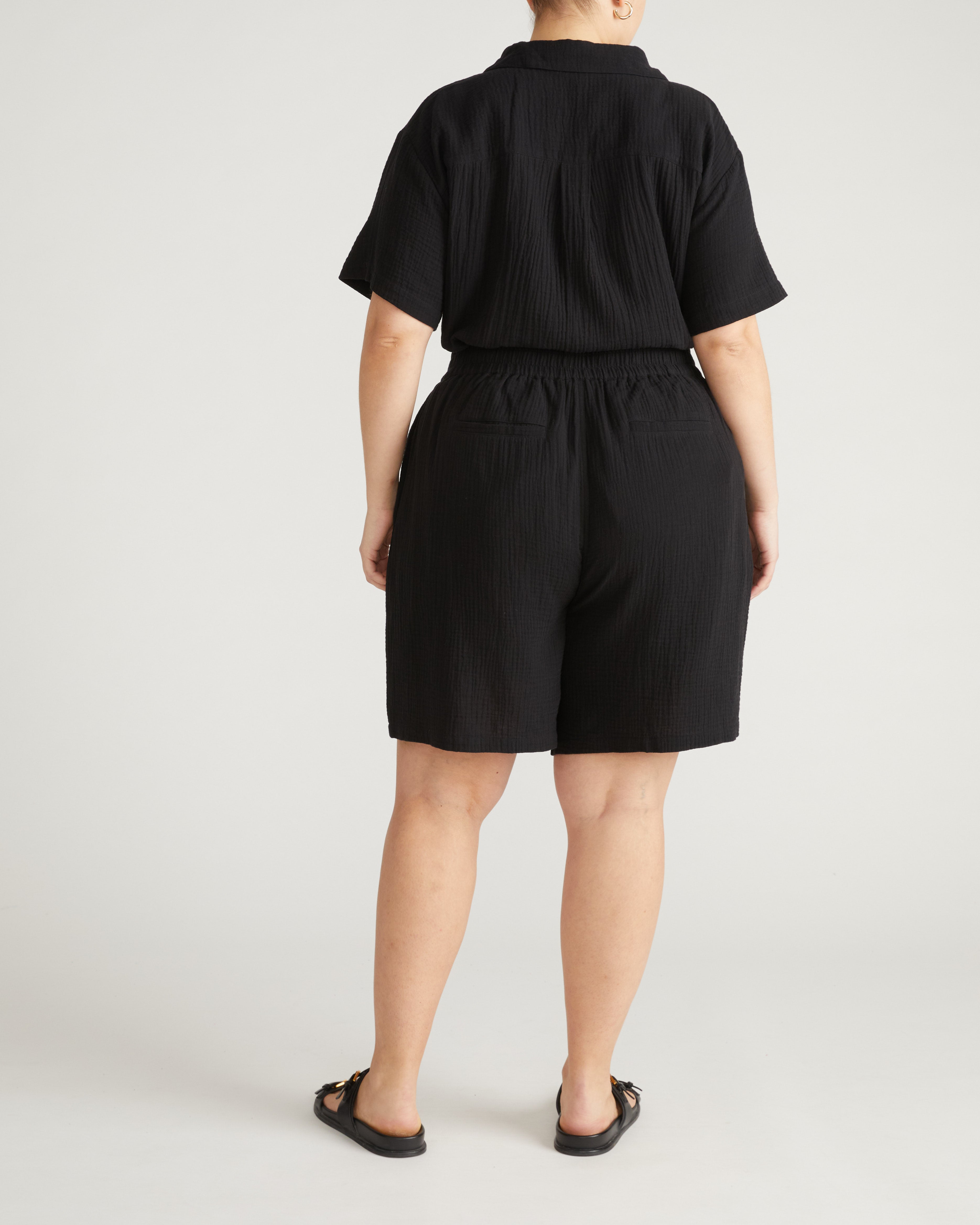 Luxe Cotton Gauze Beach Shirt - Black