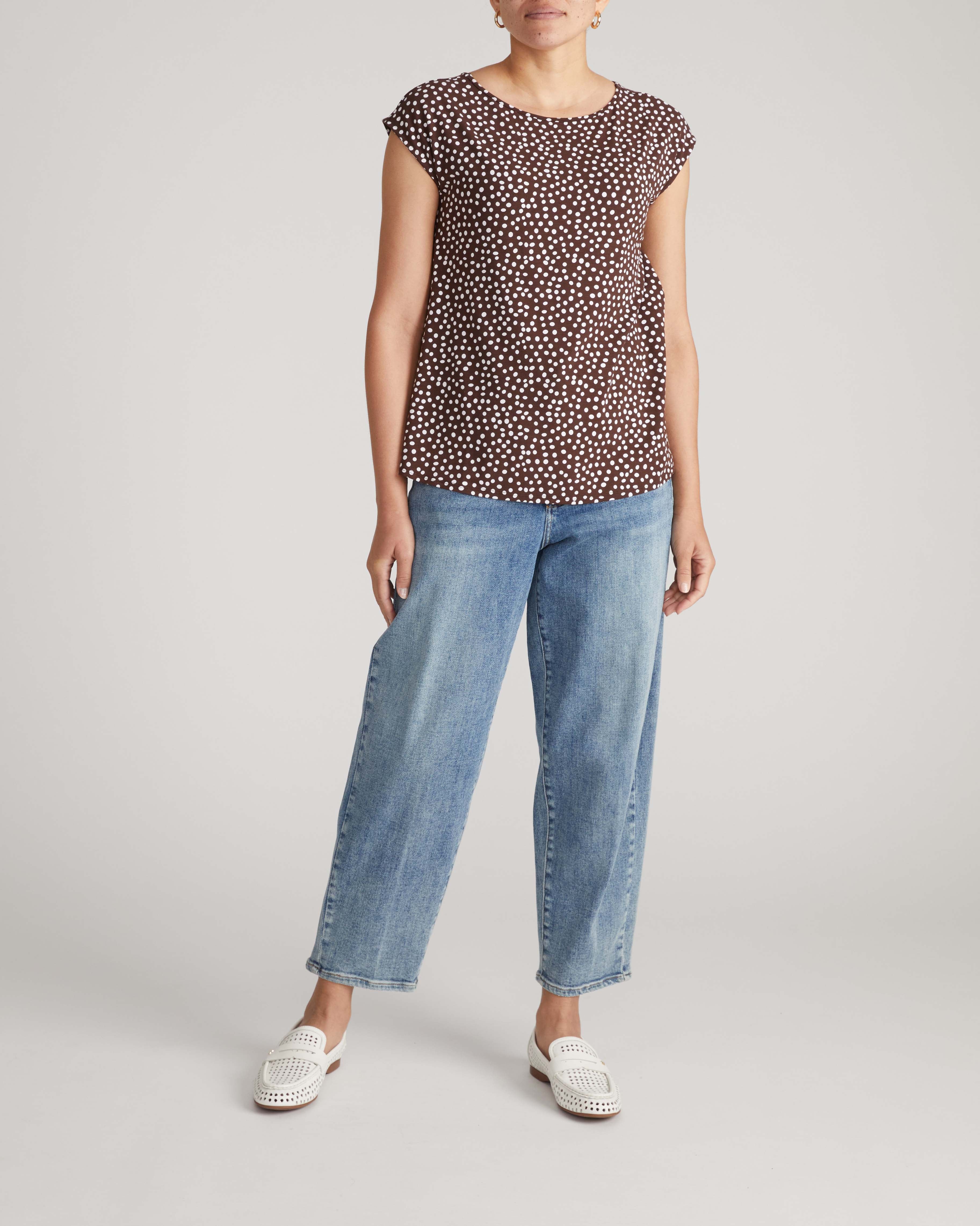 Heatwave Divine Jersey Flared Top - Brown/White Dot Print