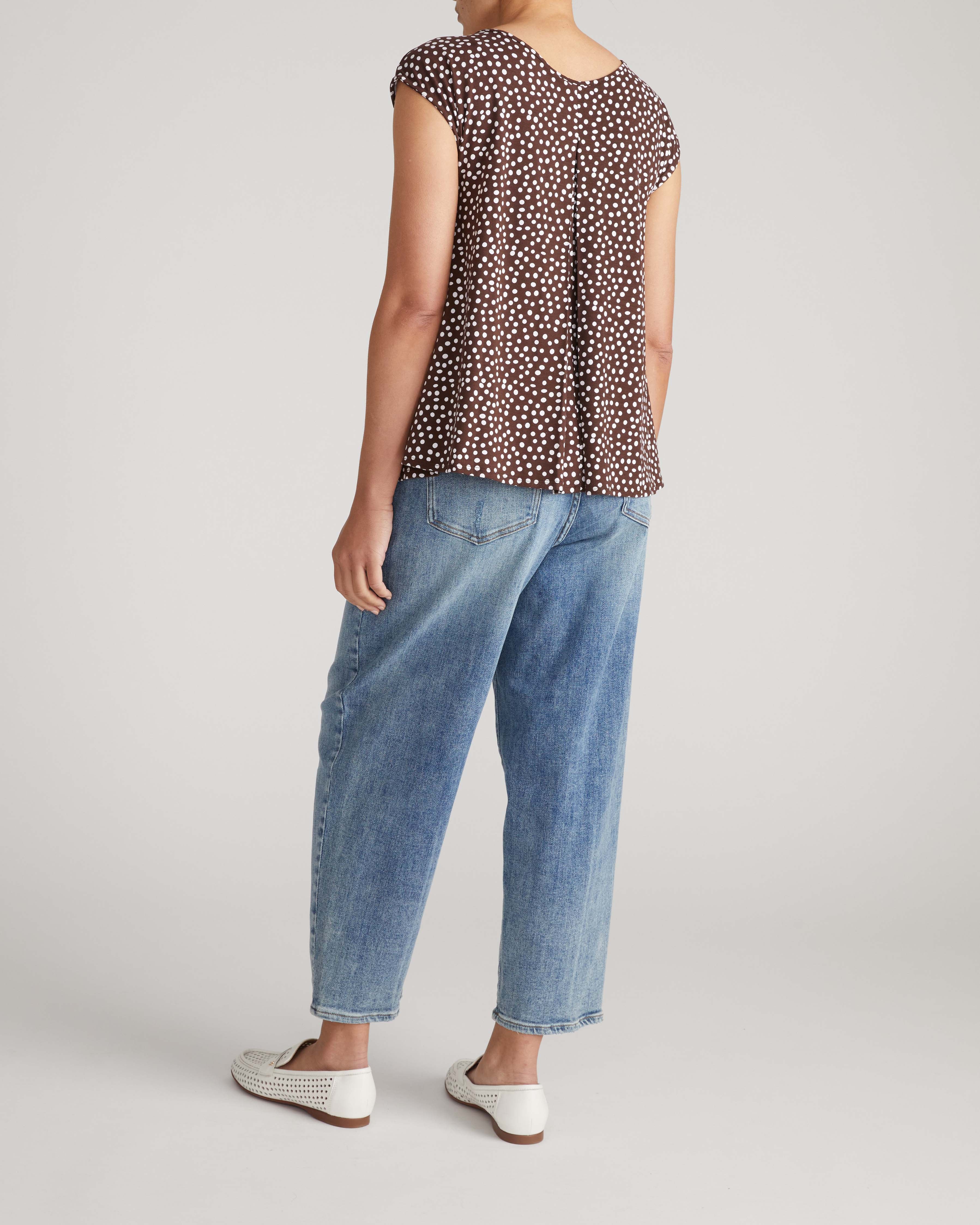 Heatwave Divine Jersey Flared Top - Brown/White Dot Print