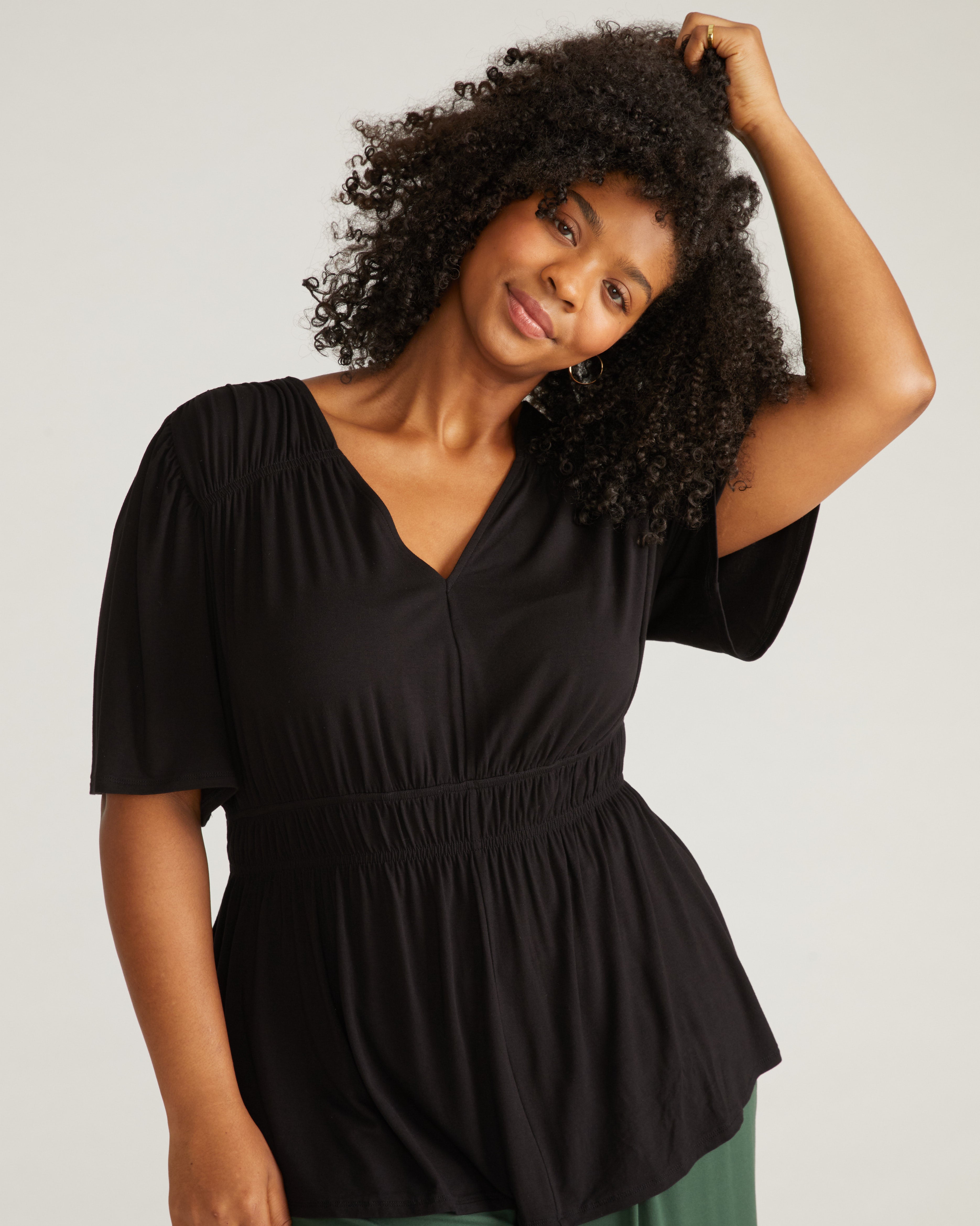 Flora Liquid Jersey Top - Black
