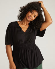 Flora Liquid Jersey Top - Black