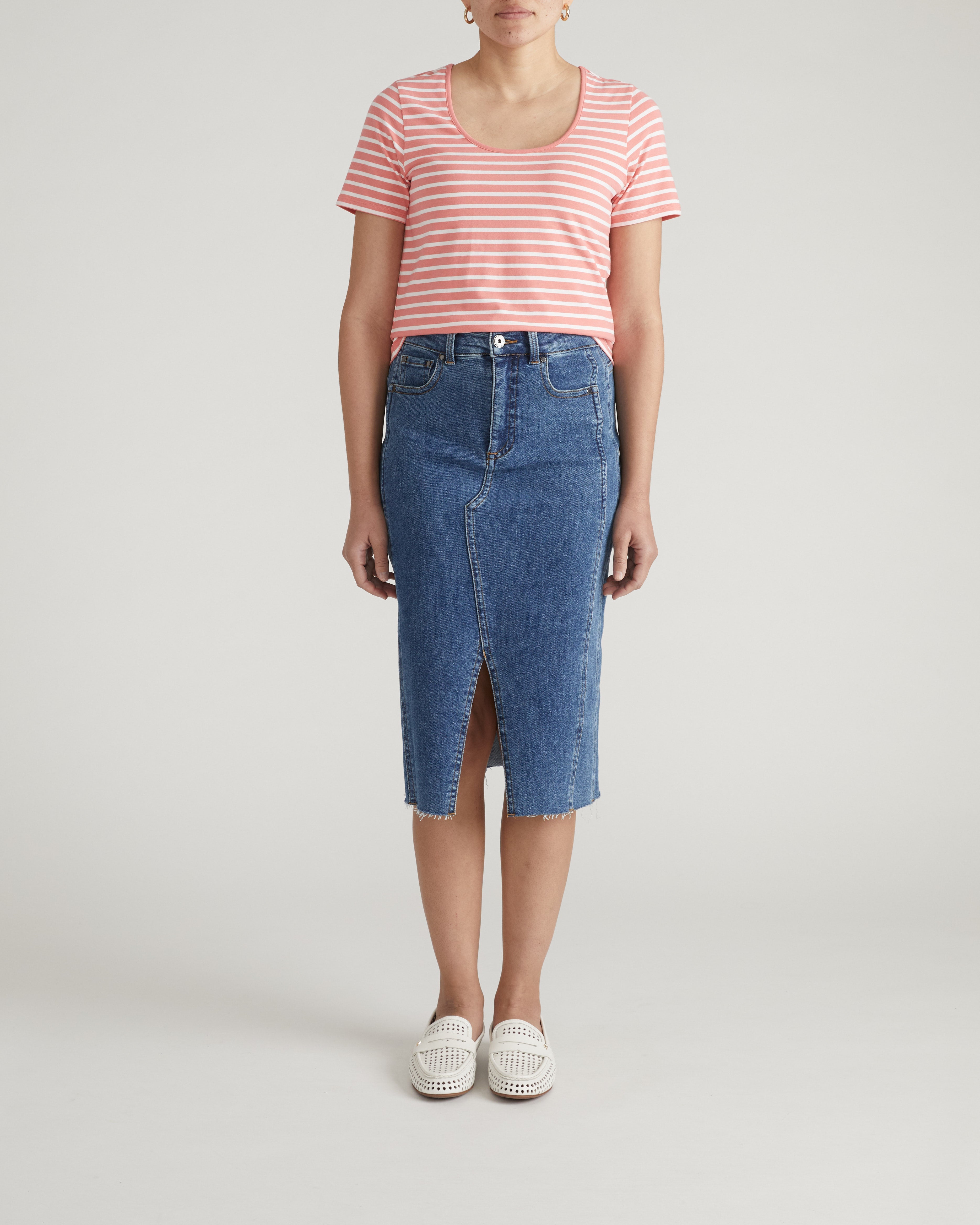 Scoop Neck Tee - Portrait Pink/White Stripe