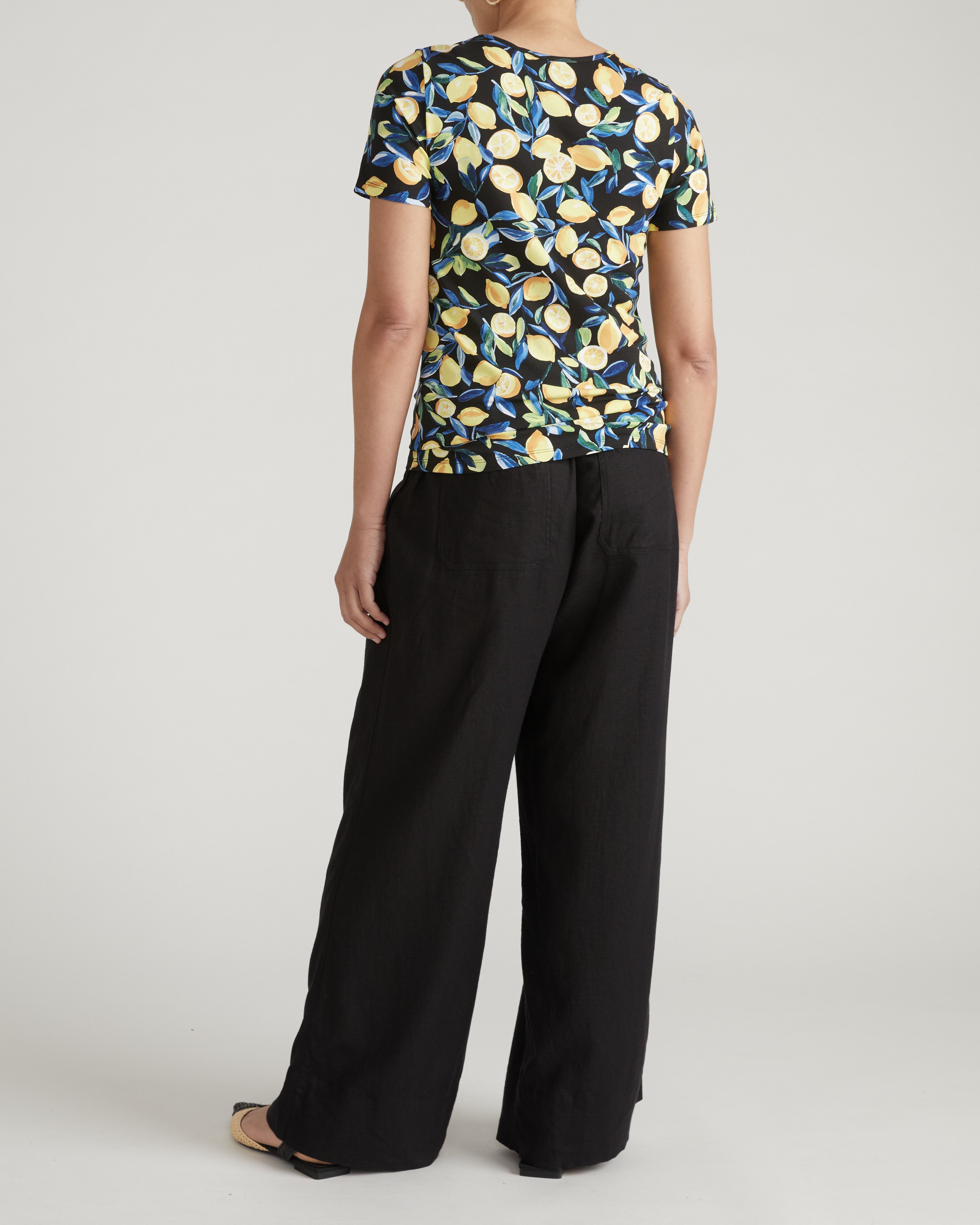 Scoop Neck Tee - Black Limoncello Print
