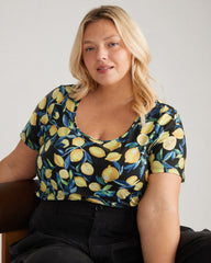 Scoop Neck Tee - Black Limoncello Print