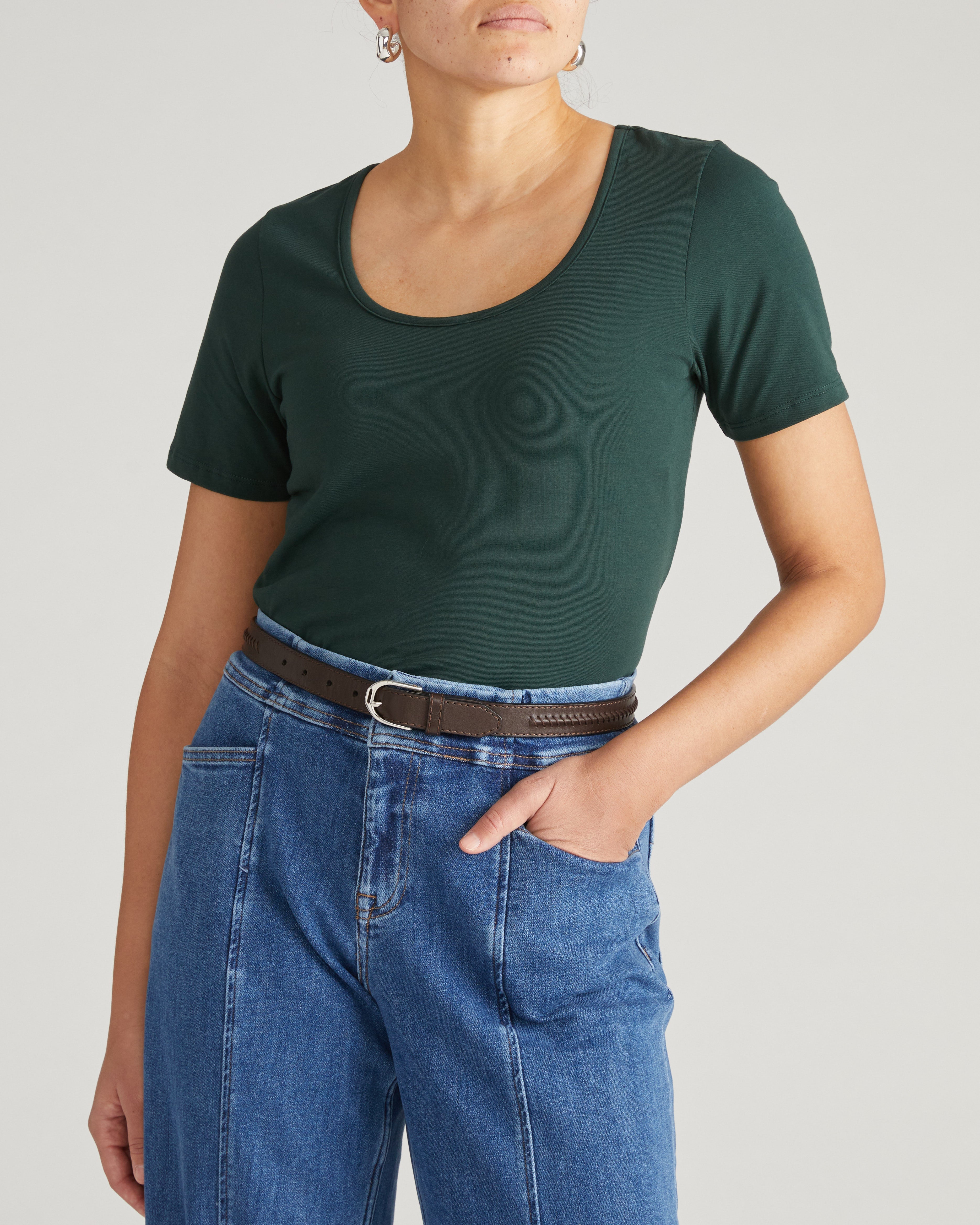 Scoop Neck Tee - Forest Green
