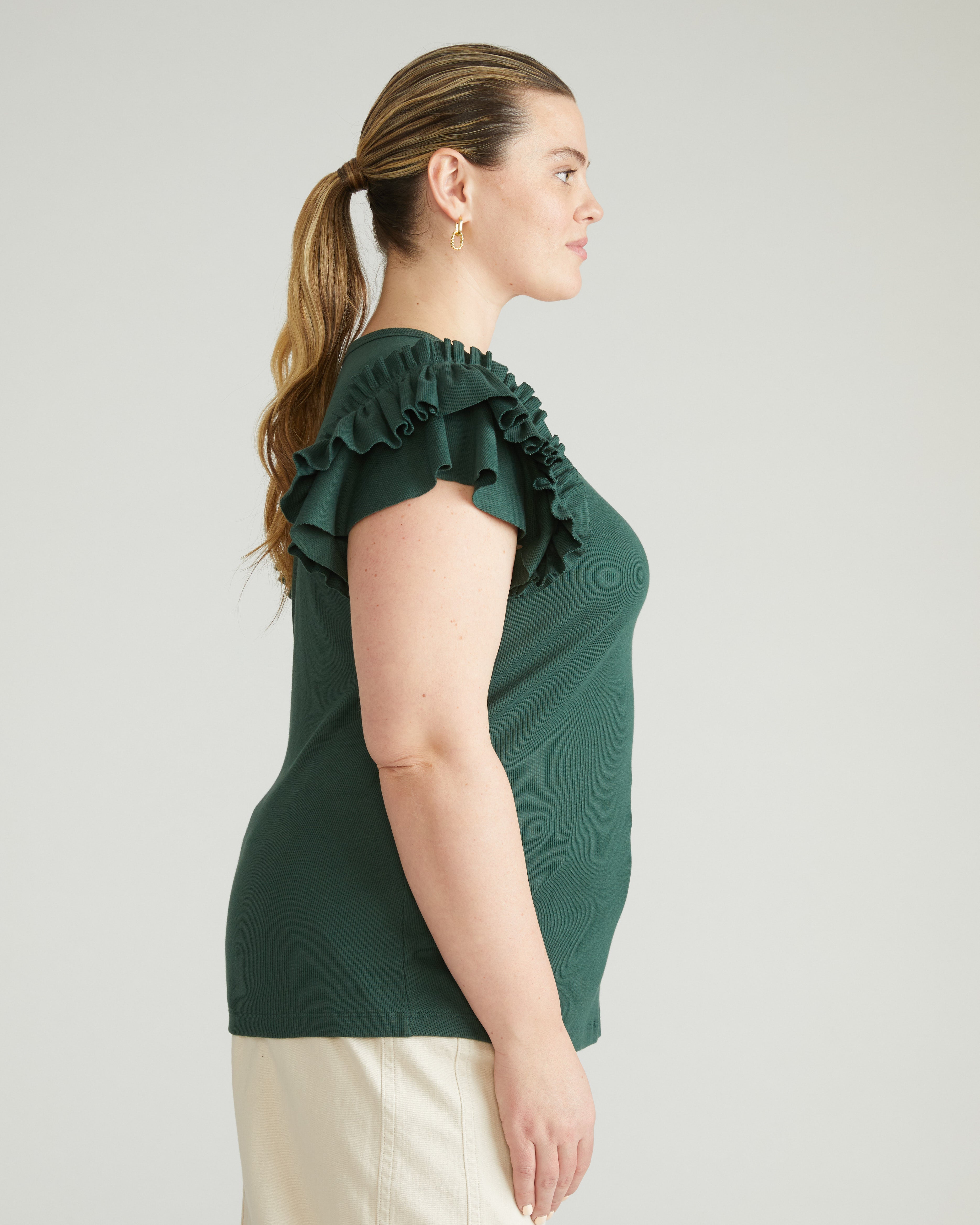 Magnolia Ribbed Top - Conifer