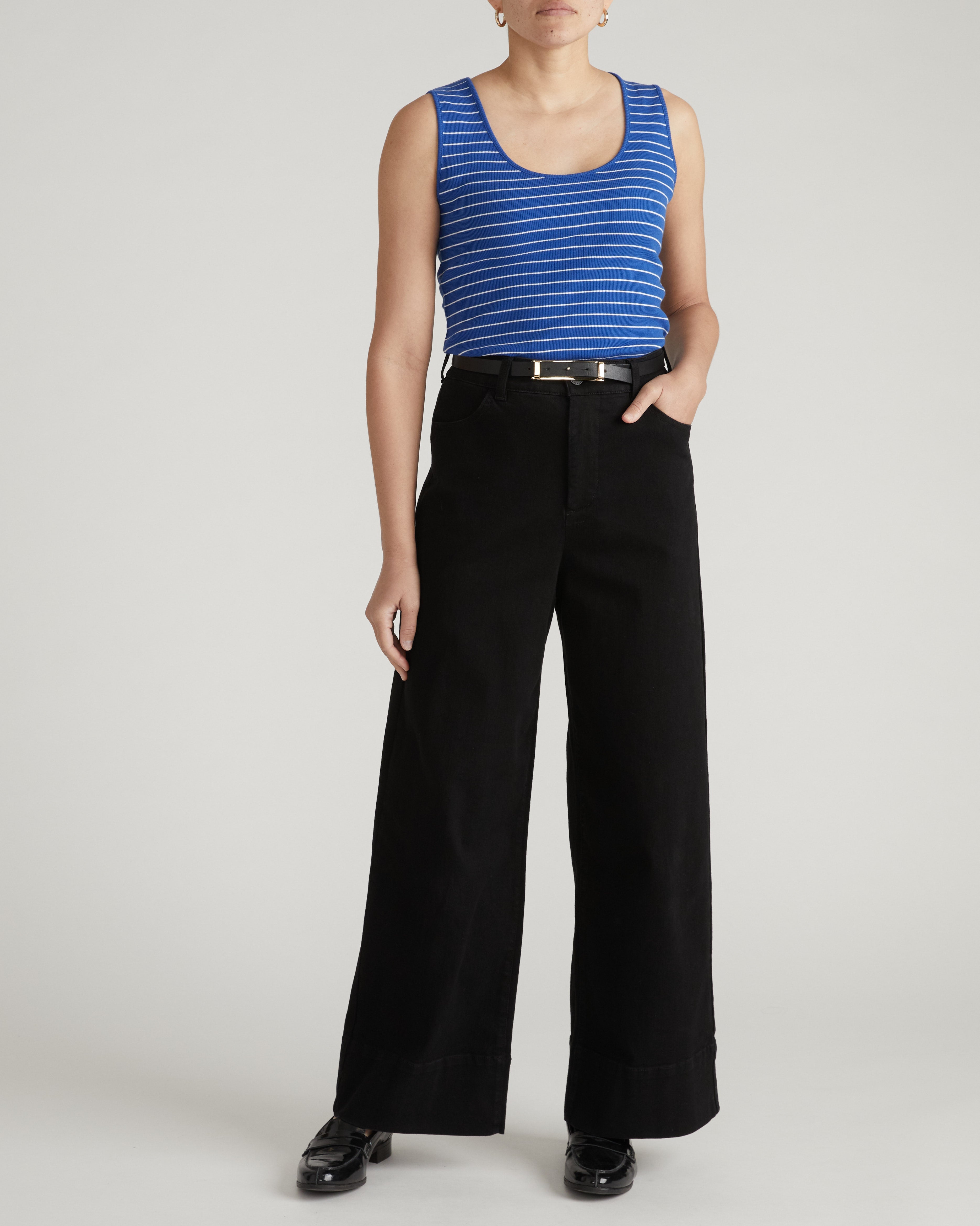 Daisy Ribbed Tank - Bright Blue/White Microstripe