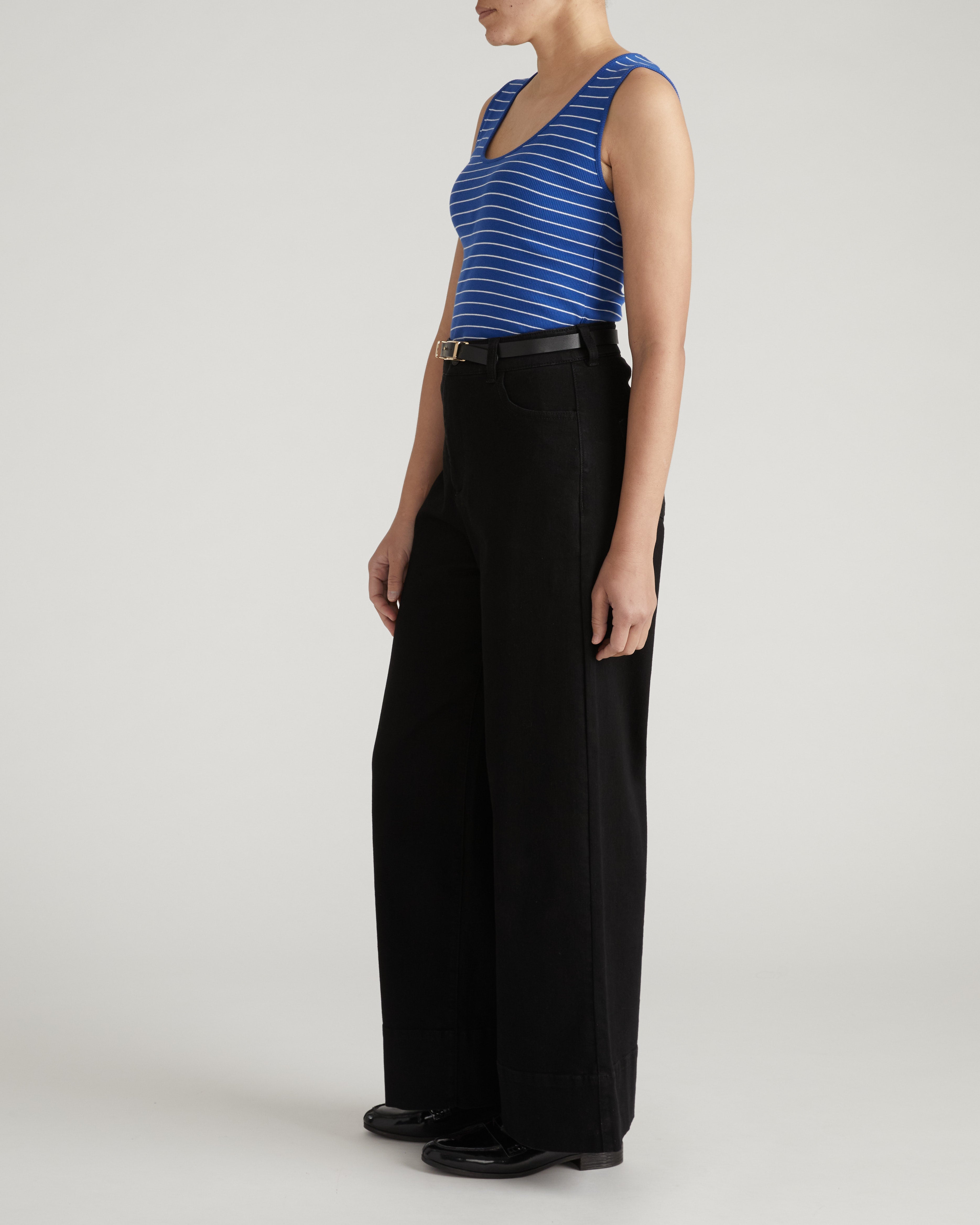 Daisy Ribbed Tank - Bright Blue/White Microstripe