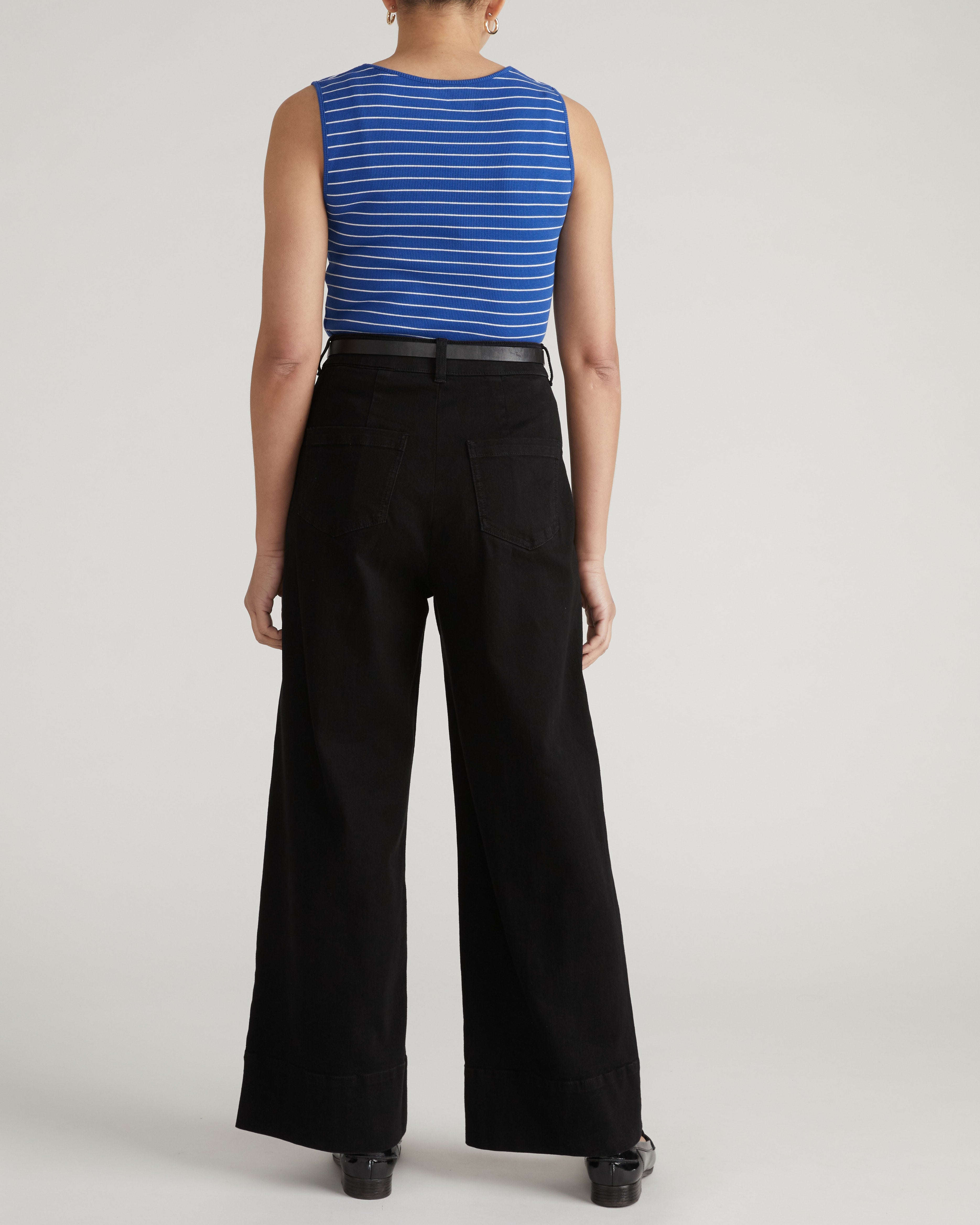 Daisy Ribbed Tank - Bright Blue/White Microstripe