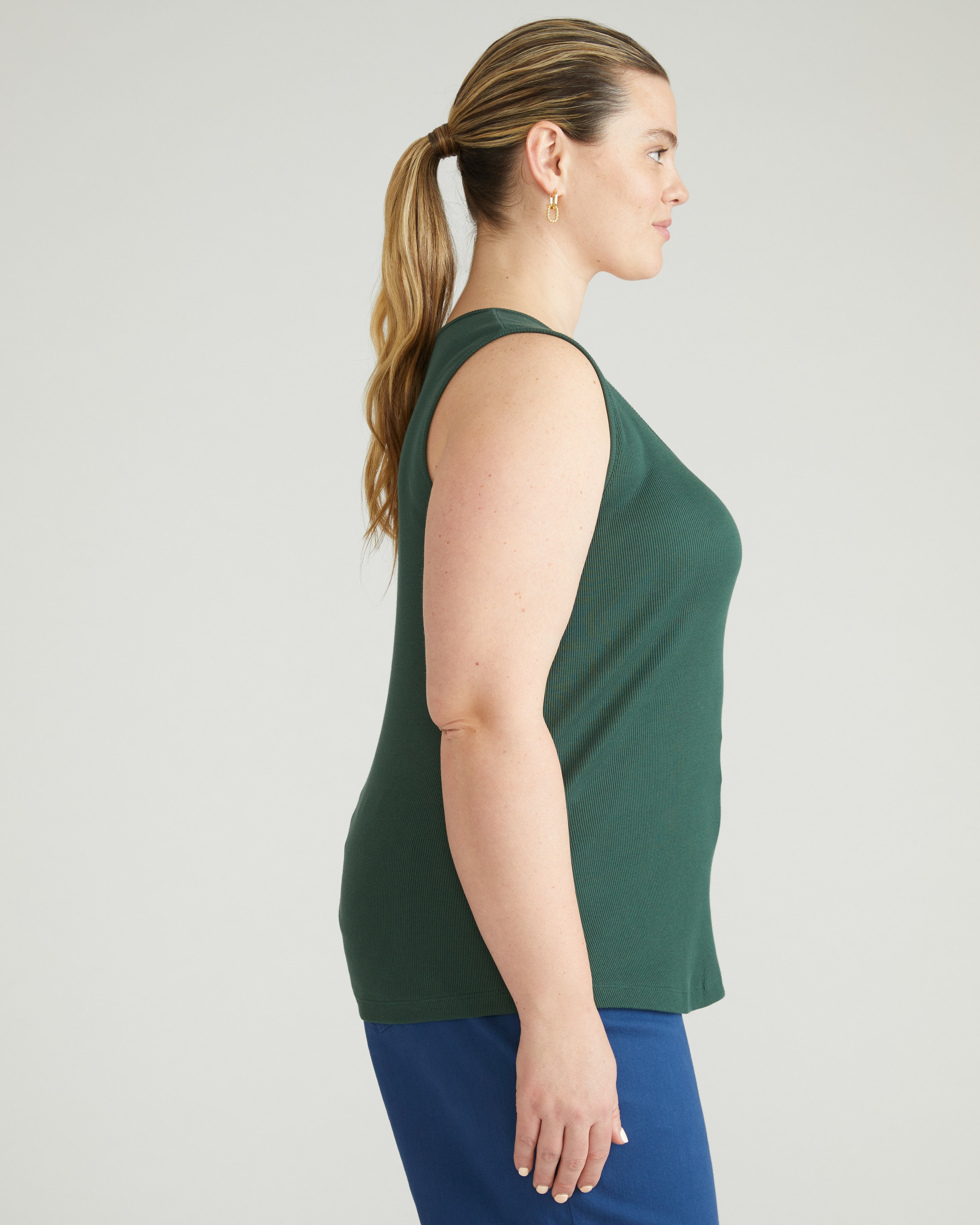 Daisy Ribbed Tank - Conifer