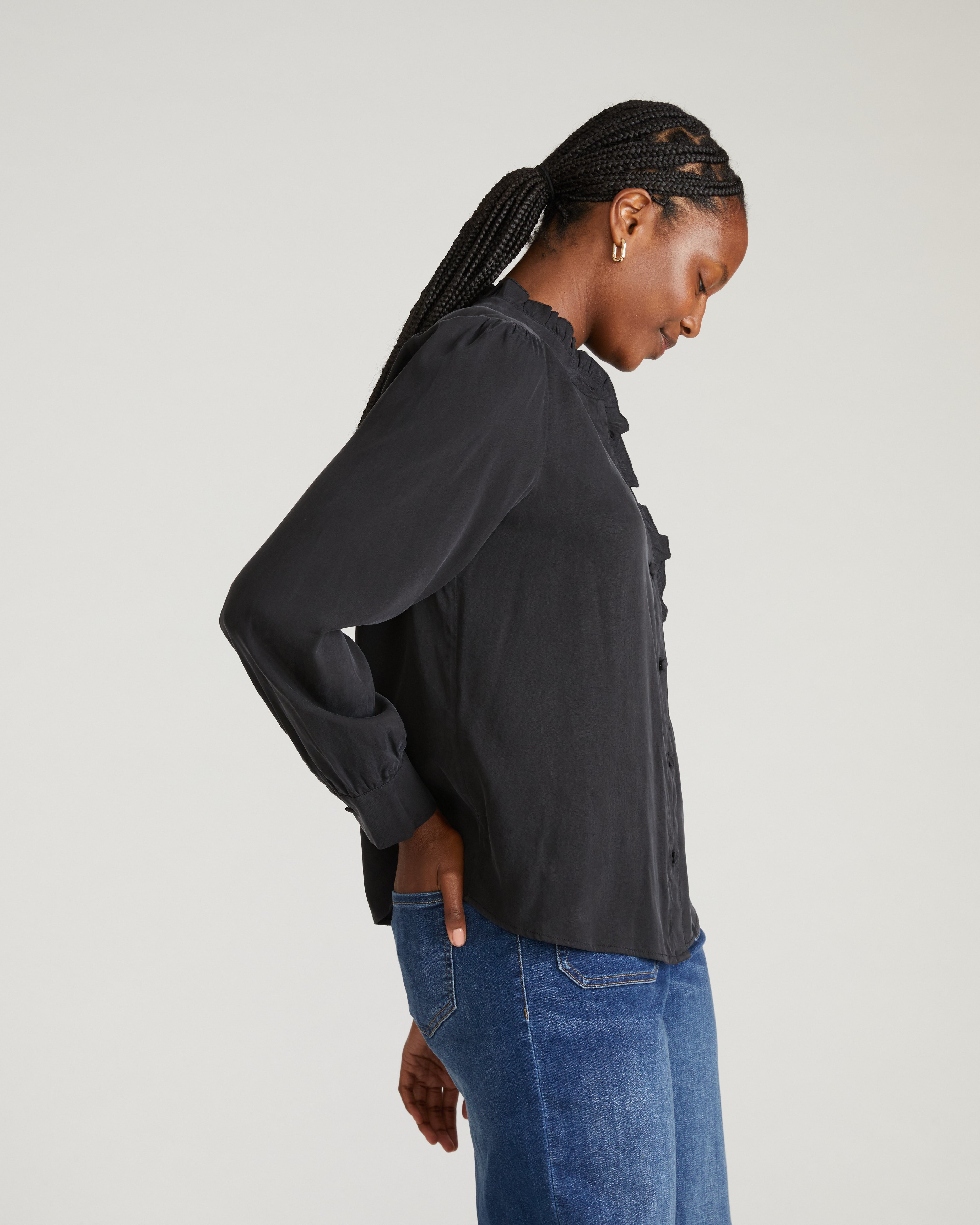 Endora Stretch Cupro Blouse - Black