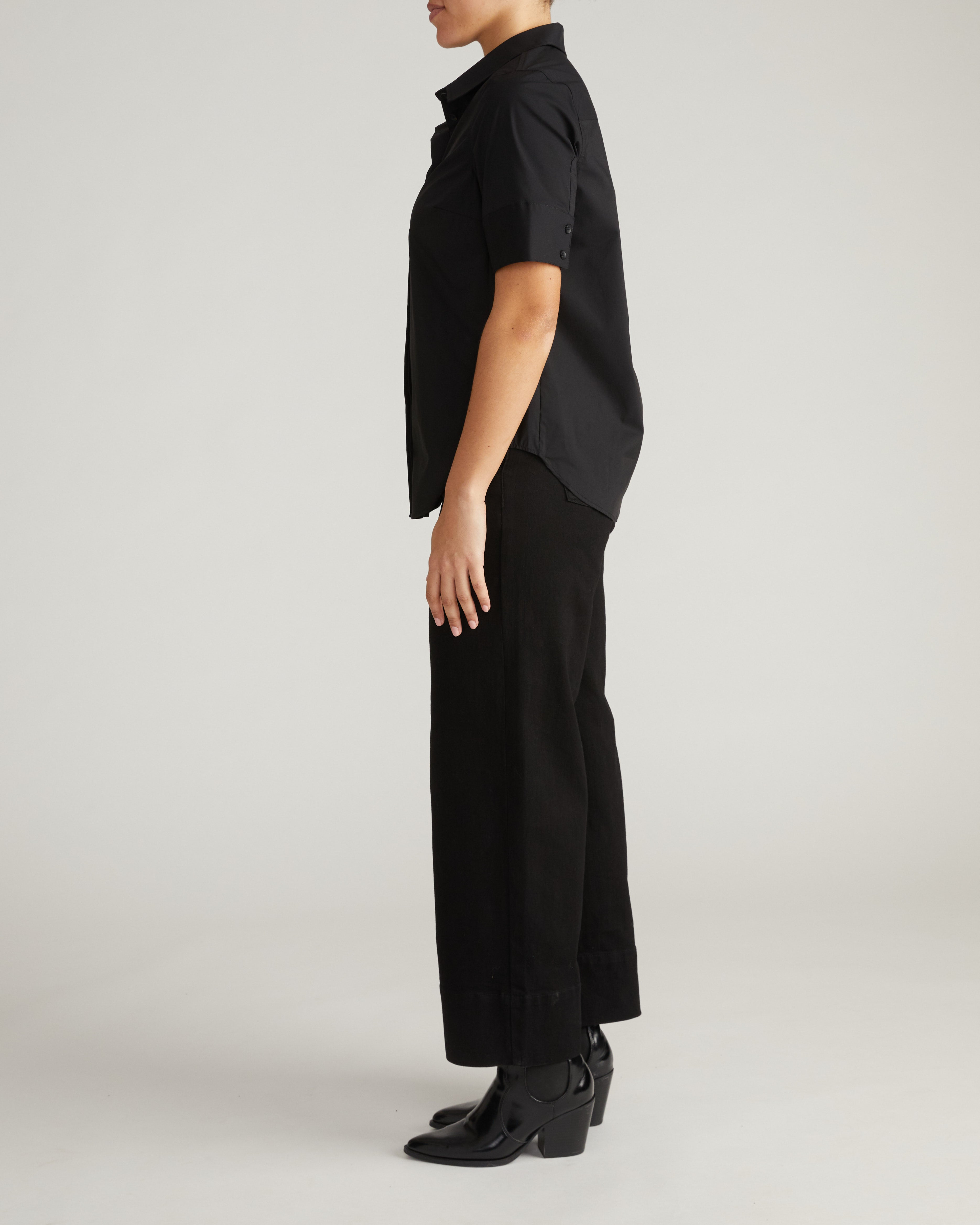 Elbe Stretch Poplin Short Sleeve Shirt - Black