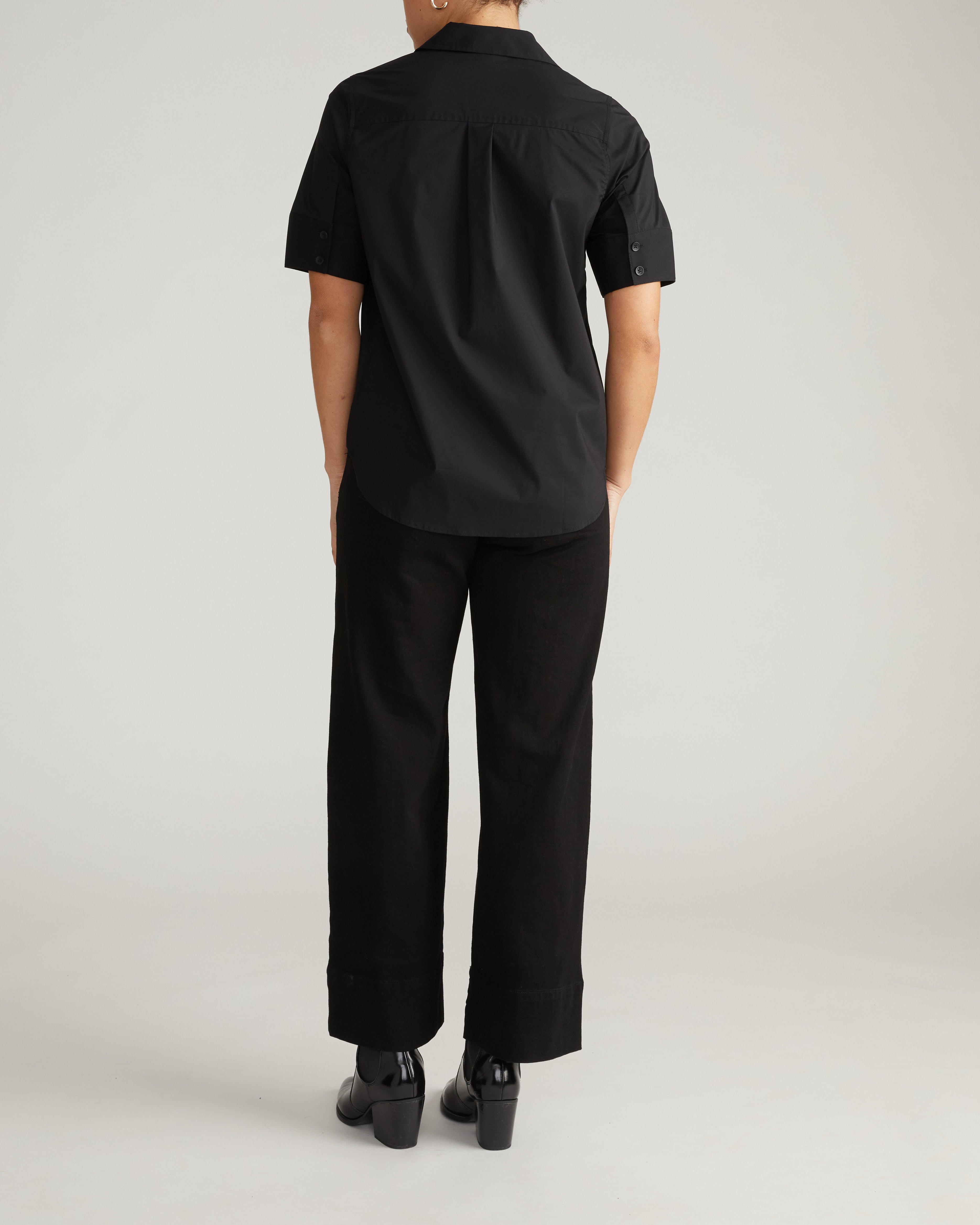 Elbe Stretch Poplin Short Sleeve Shirt - Black