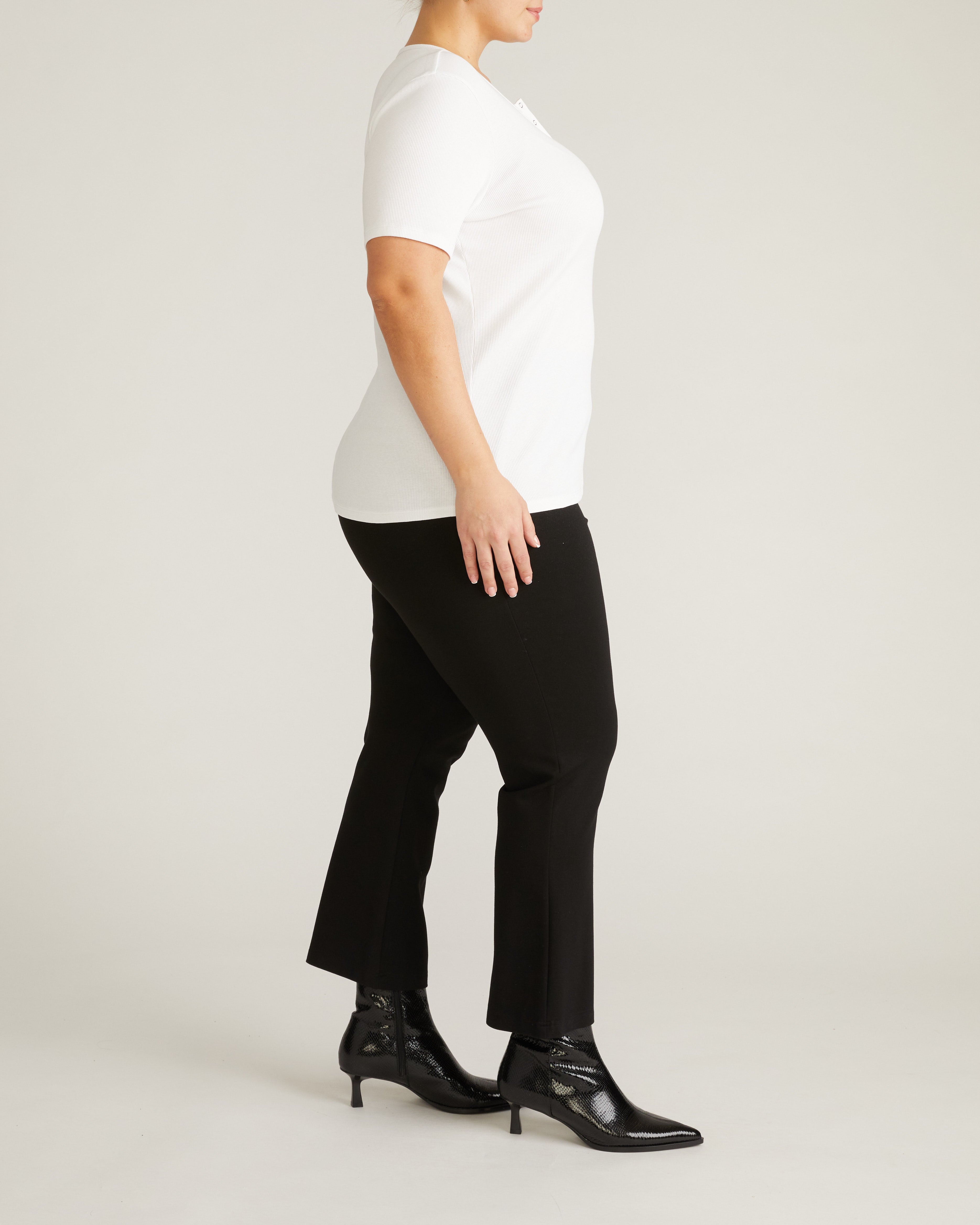 Henley Short Sleeve Ribbed Tee - White