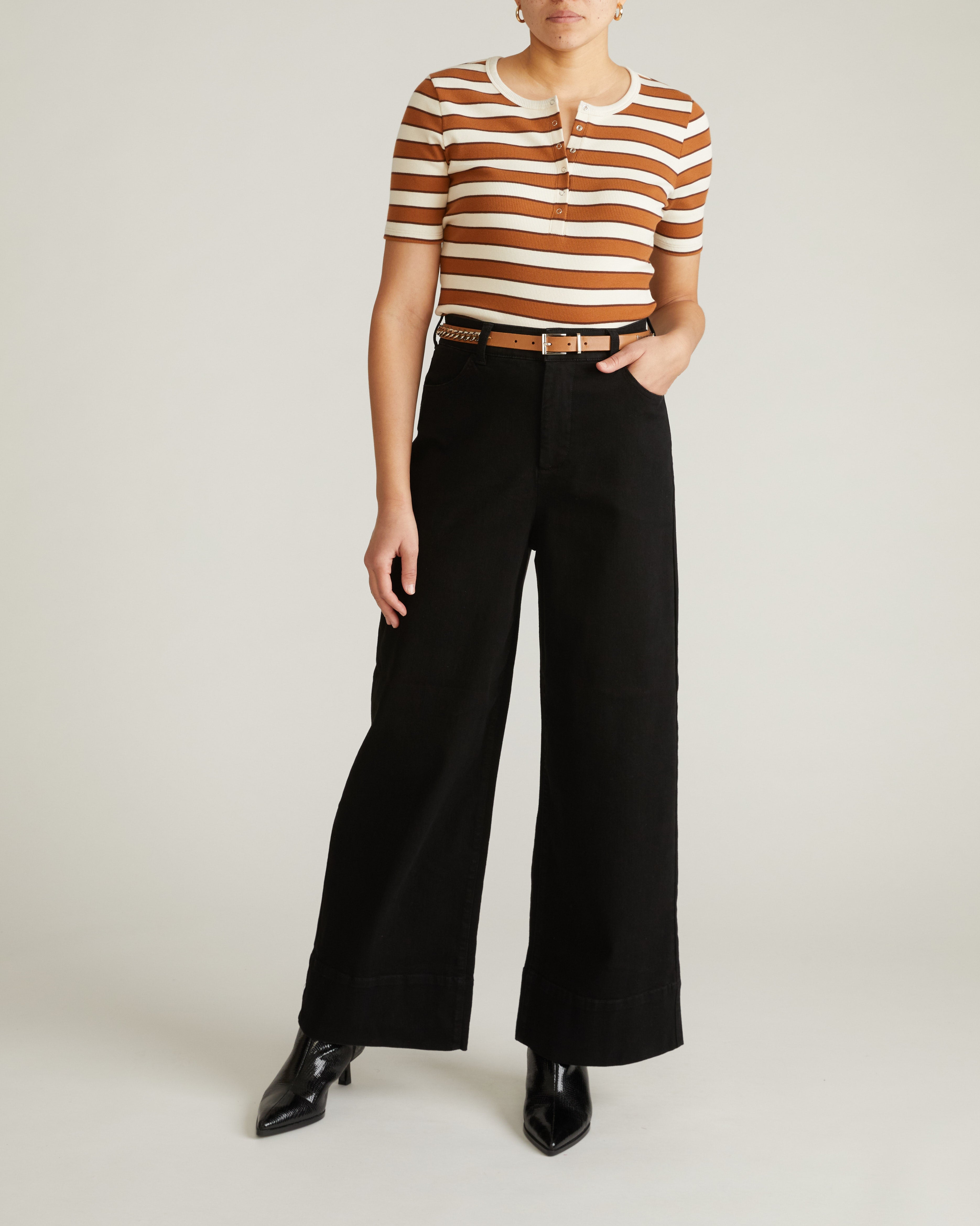 Henley Short Sleeve Ribbed Tee - Baker Street Stripe