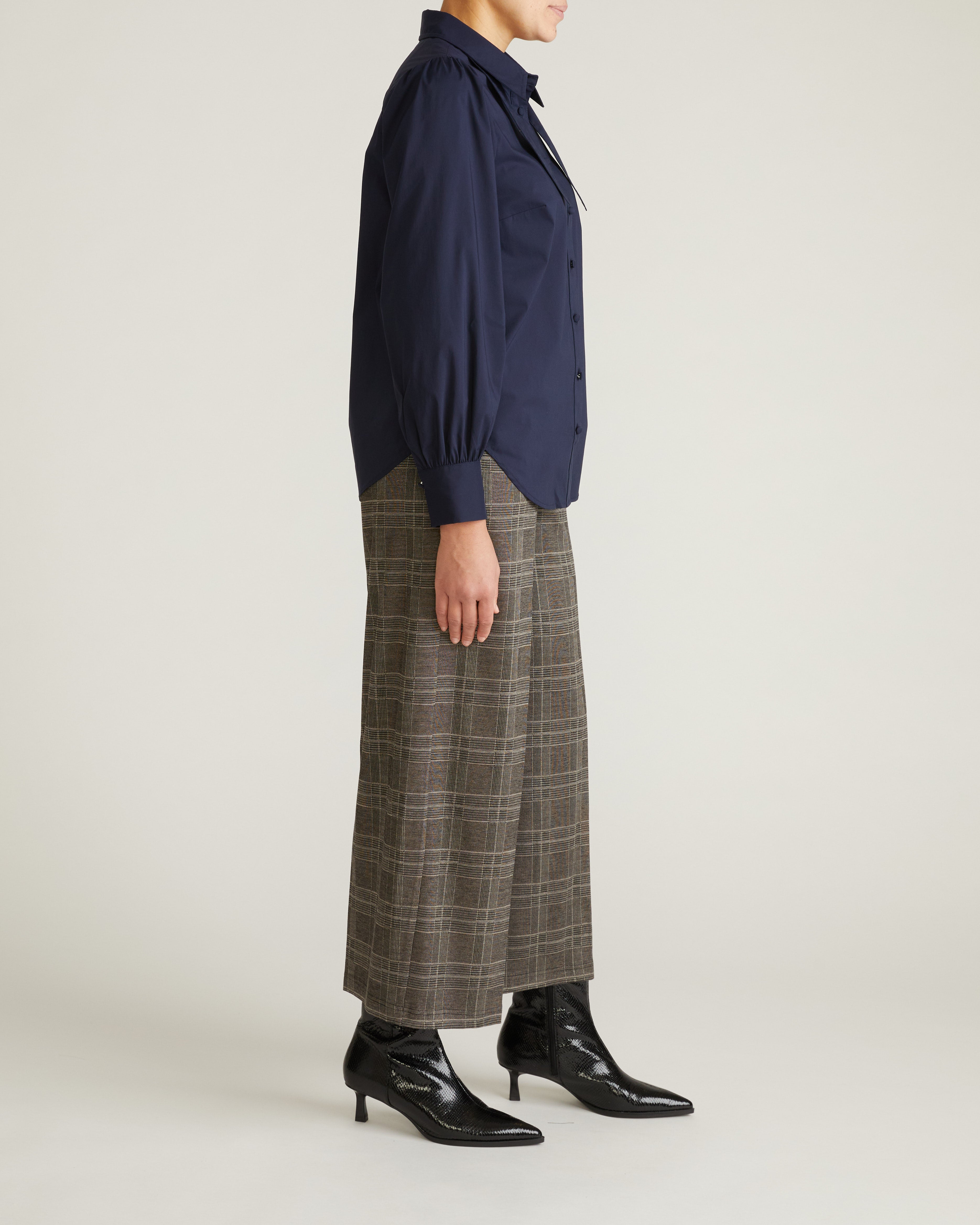 Janet Tie-Neck Cotton Poplin Shirt - Navy