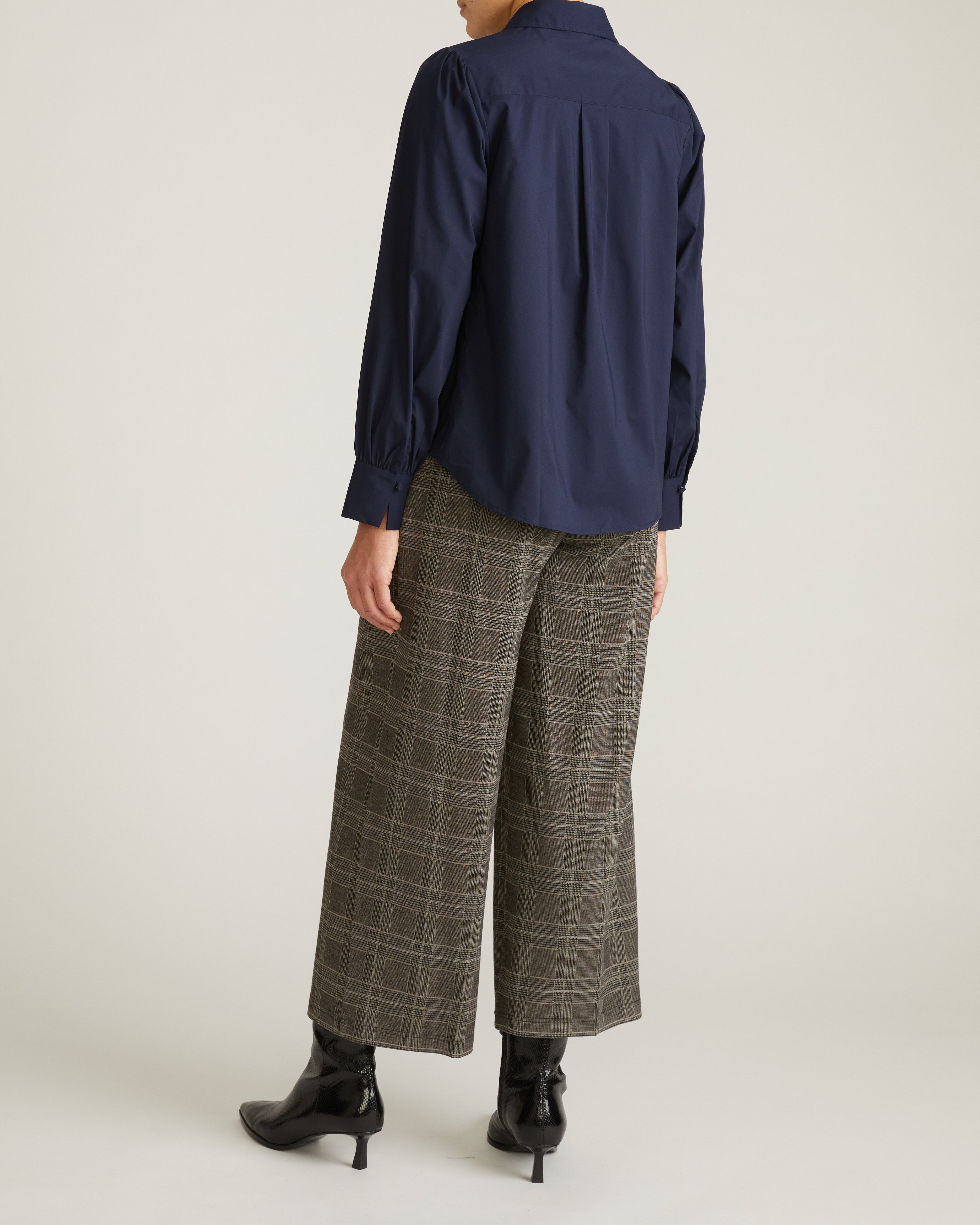 Janet Tie-Neck Cotton Poplin Shirt - Navy