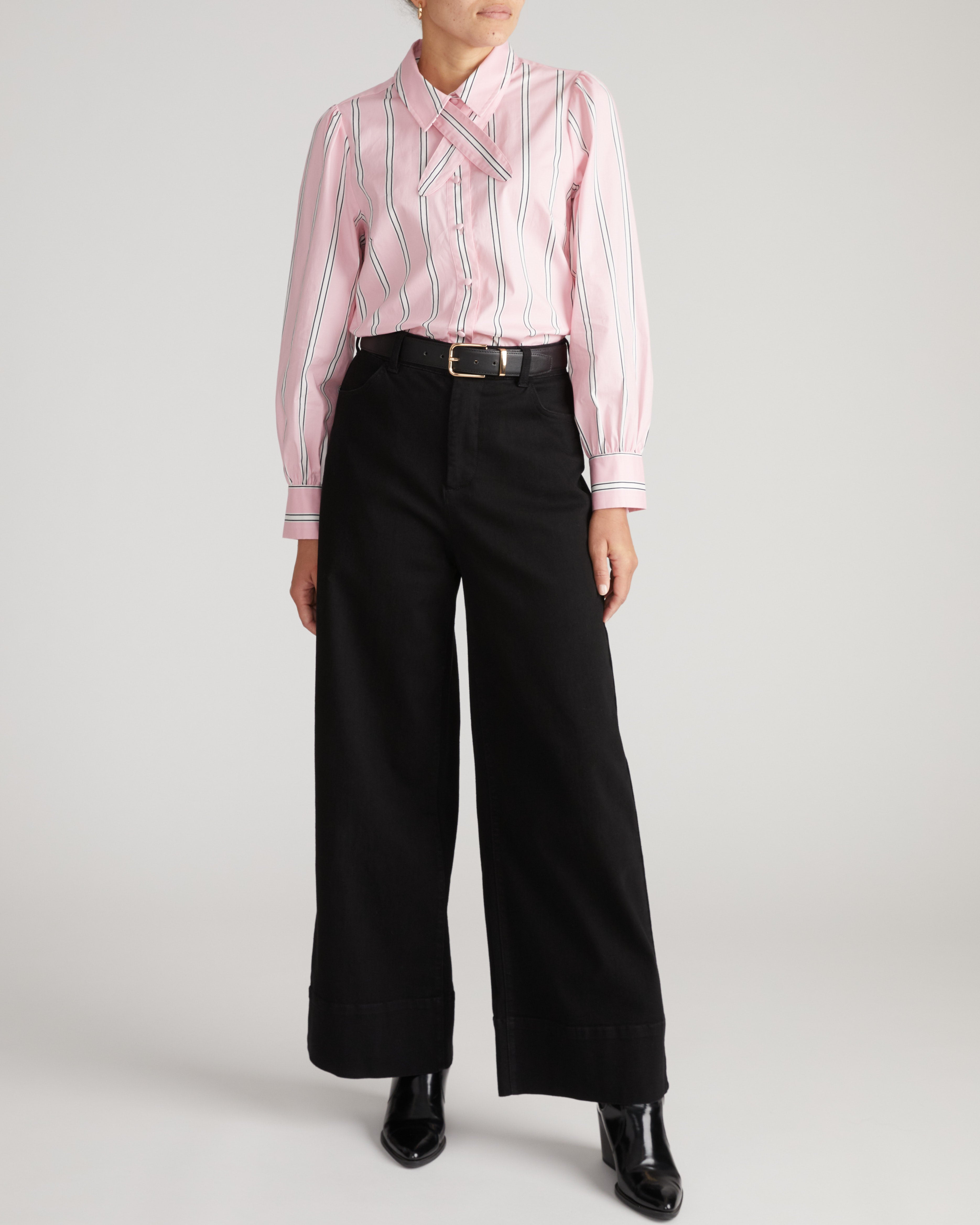 Janet Tie-Neck Cotton Poplin Shirt - Pink Horizon Stripe