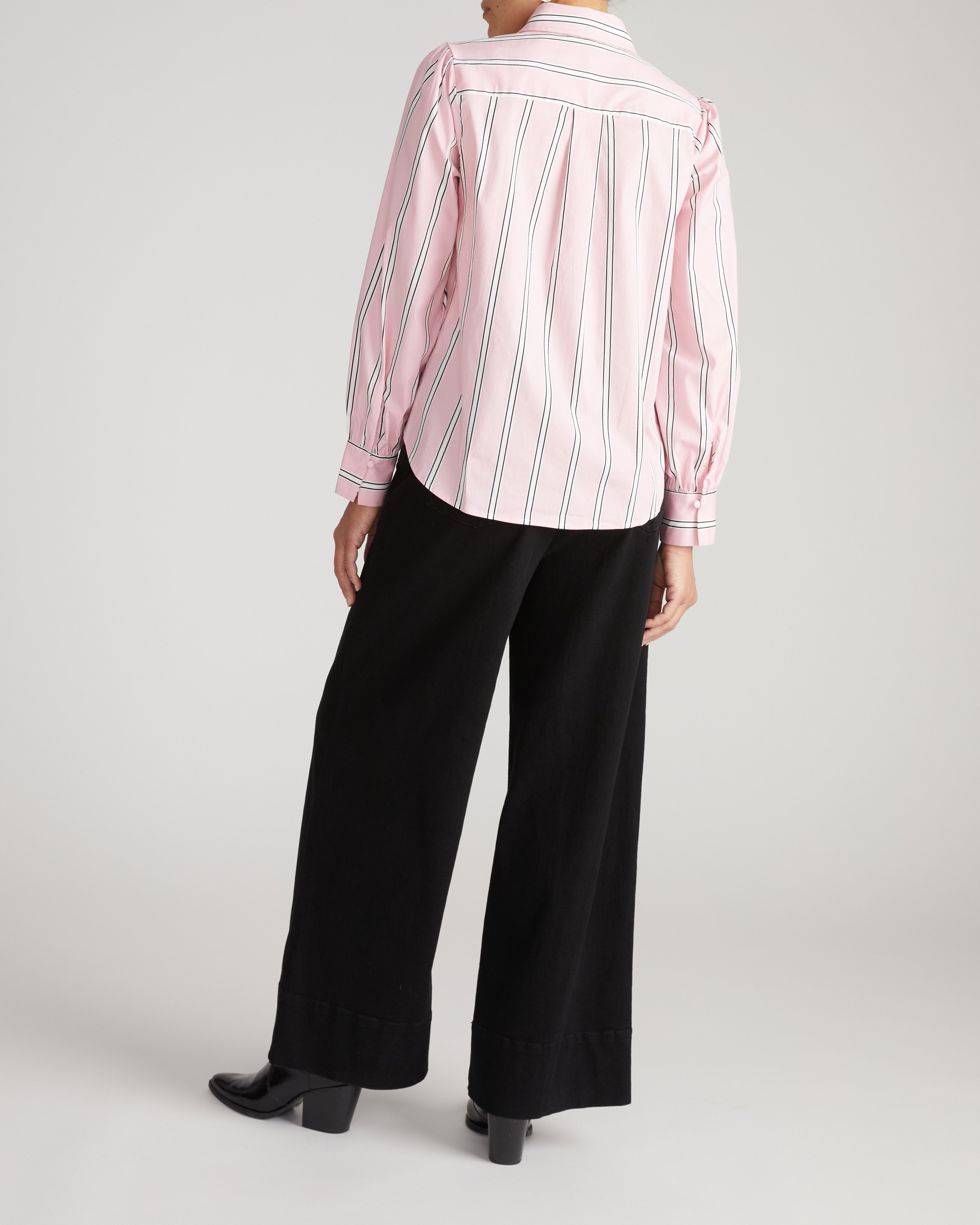 Janet Tie-Neck Cotton Poplin Shirt - Pink Horizon Stripe