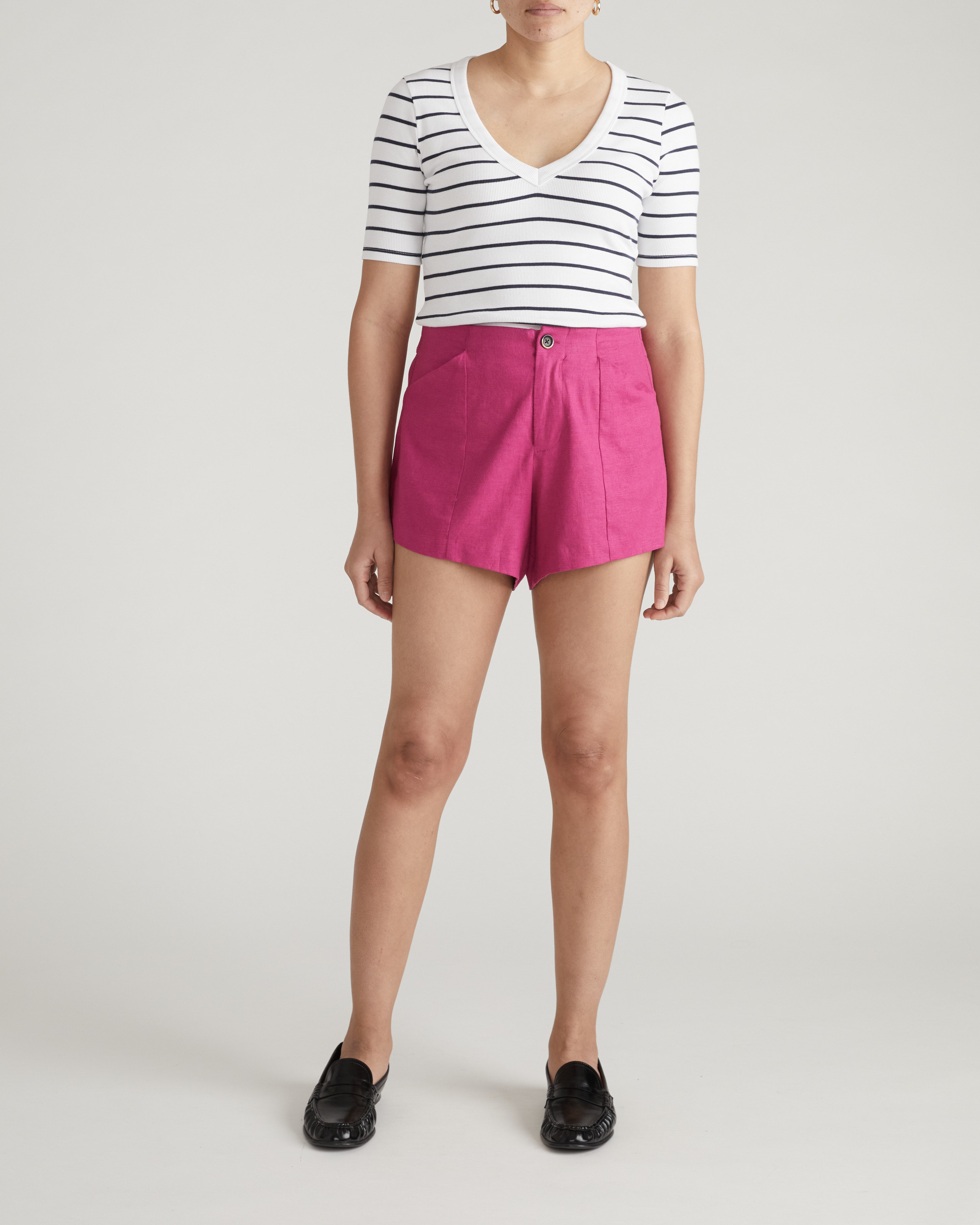 Classic V-Neck Ribbed Tee - Nautical Navy Stripe