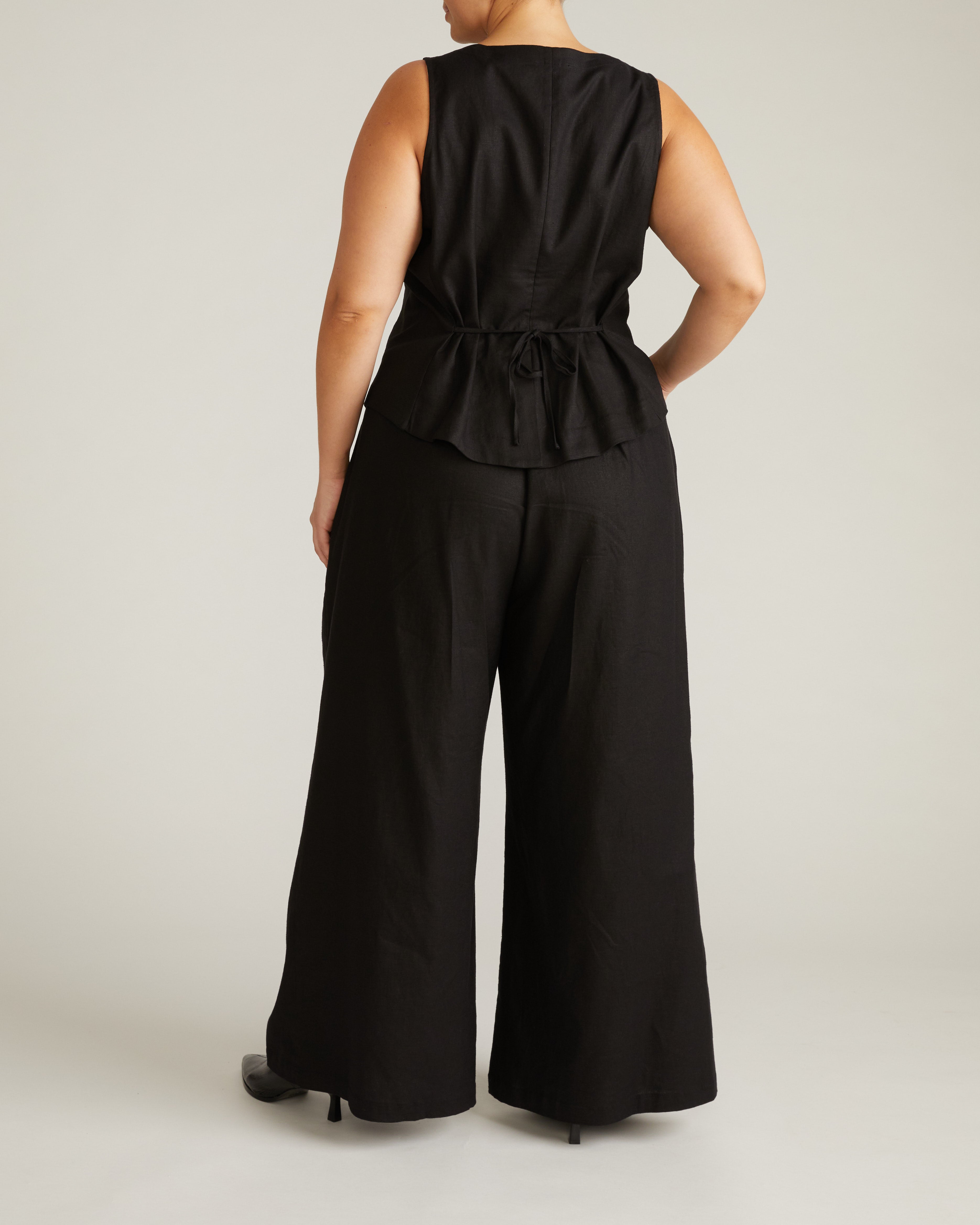 Tamsin Stretch Linen Blend Vest - Black