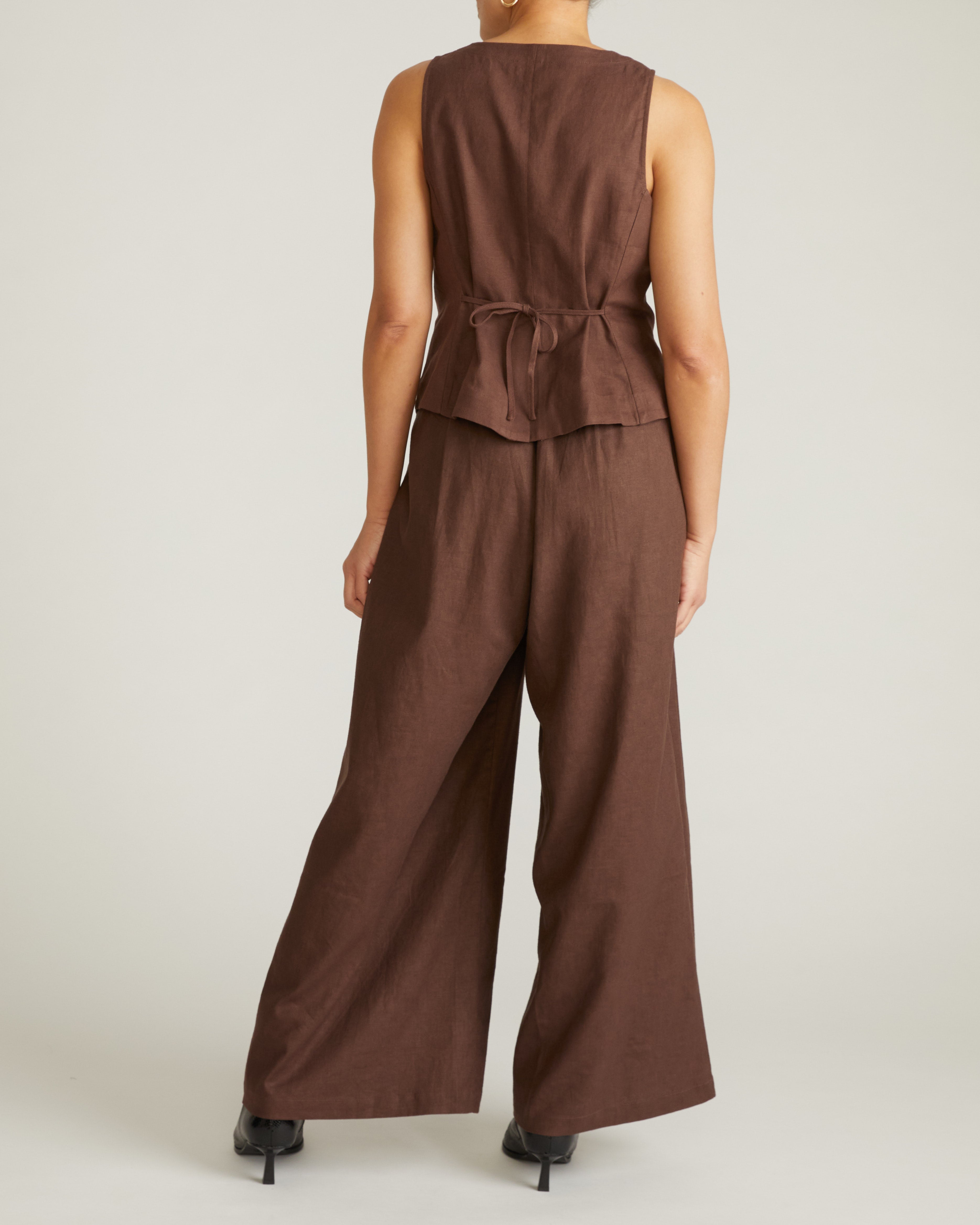 Tamsin Stretch Linen Blend Vest - Sophisticated Brown