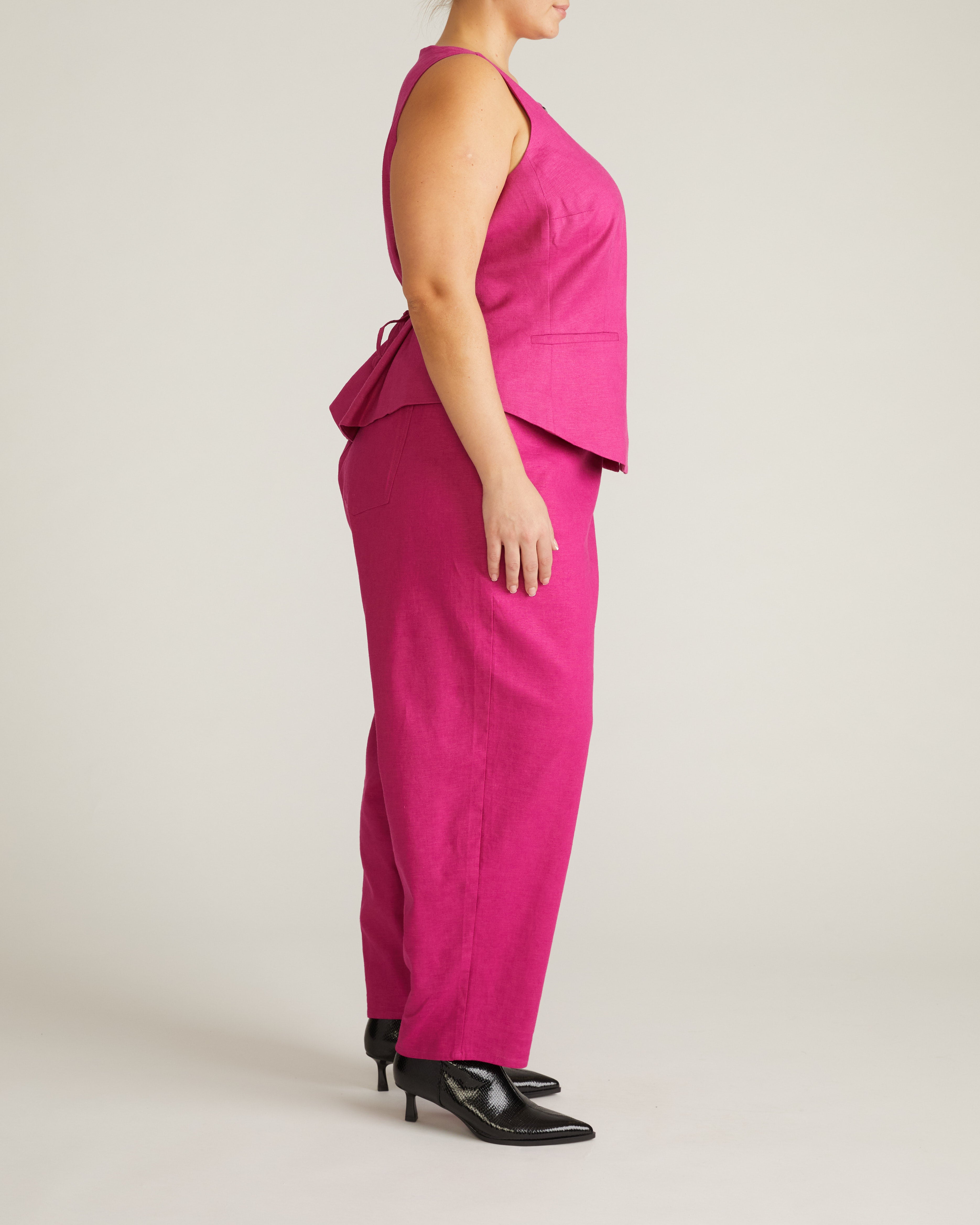 Tamsin Stretch Linen Blend Vest - Hyper Pink