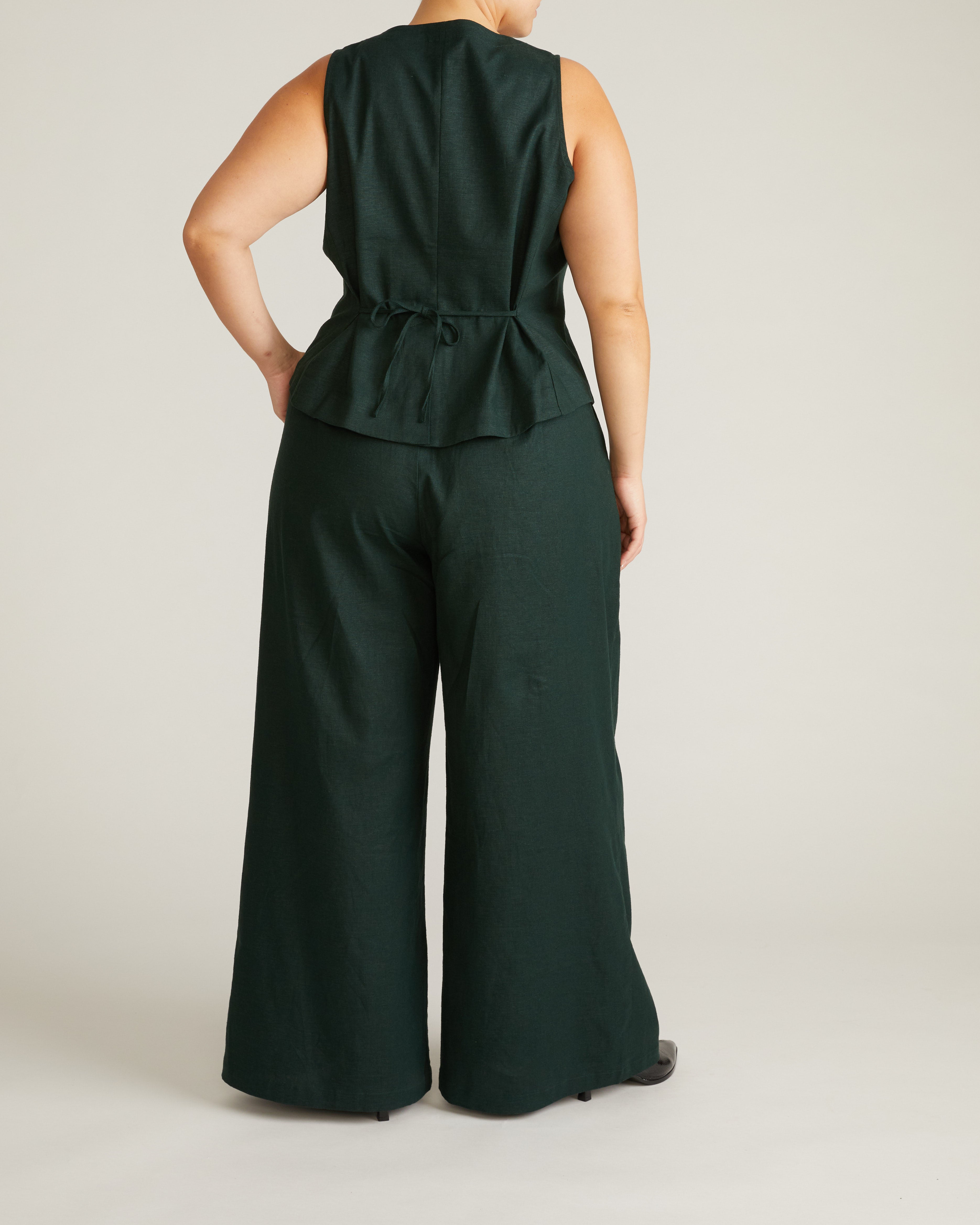 Tamsin Stretch Linen Blend Vest - Forest Green