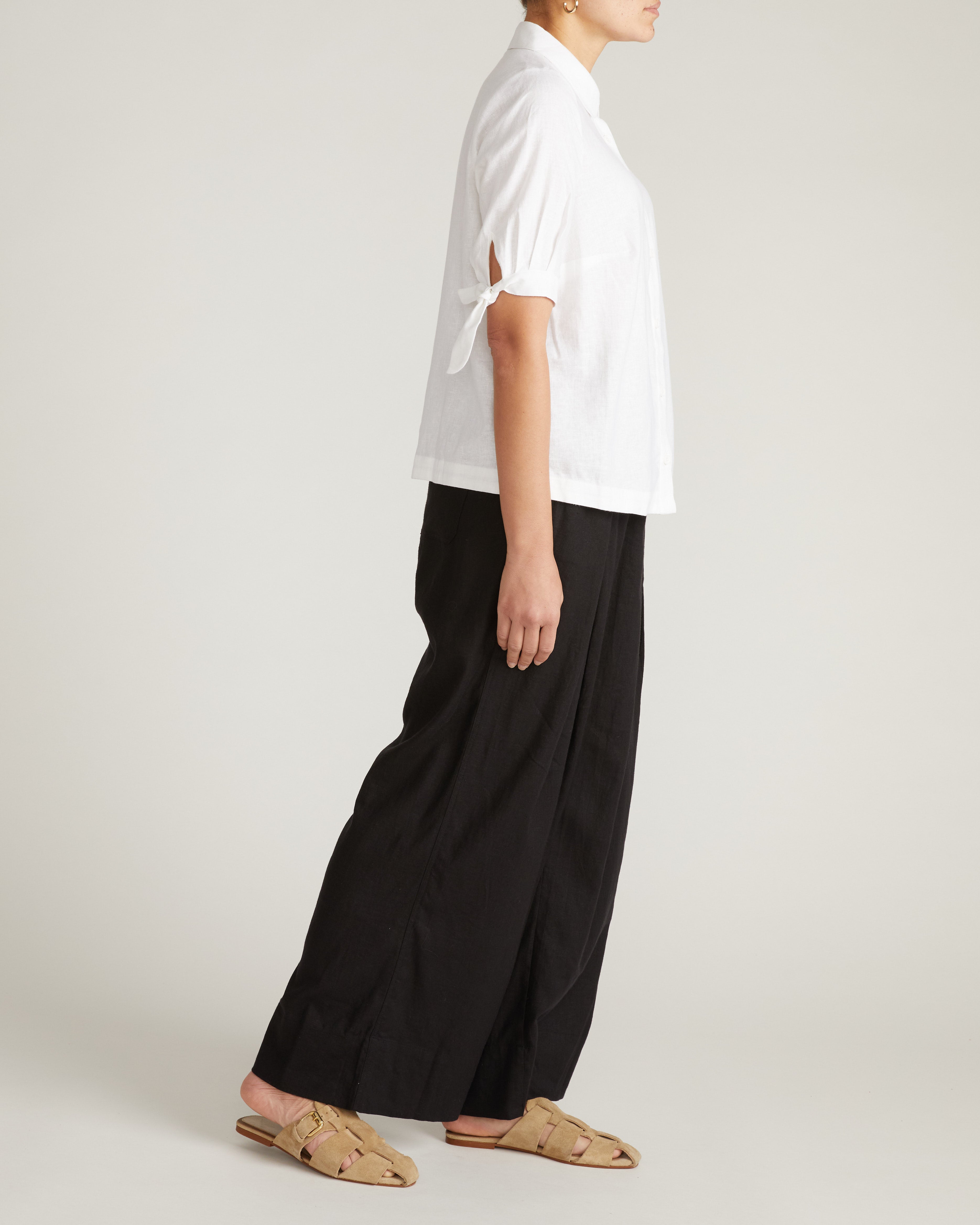 Luisa Short Sleeve Linen Blend Shirt - White