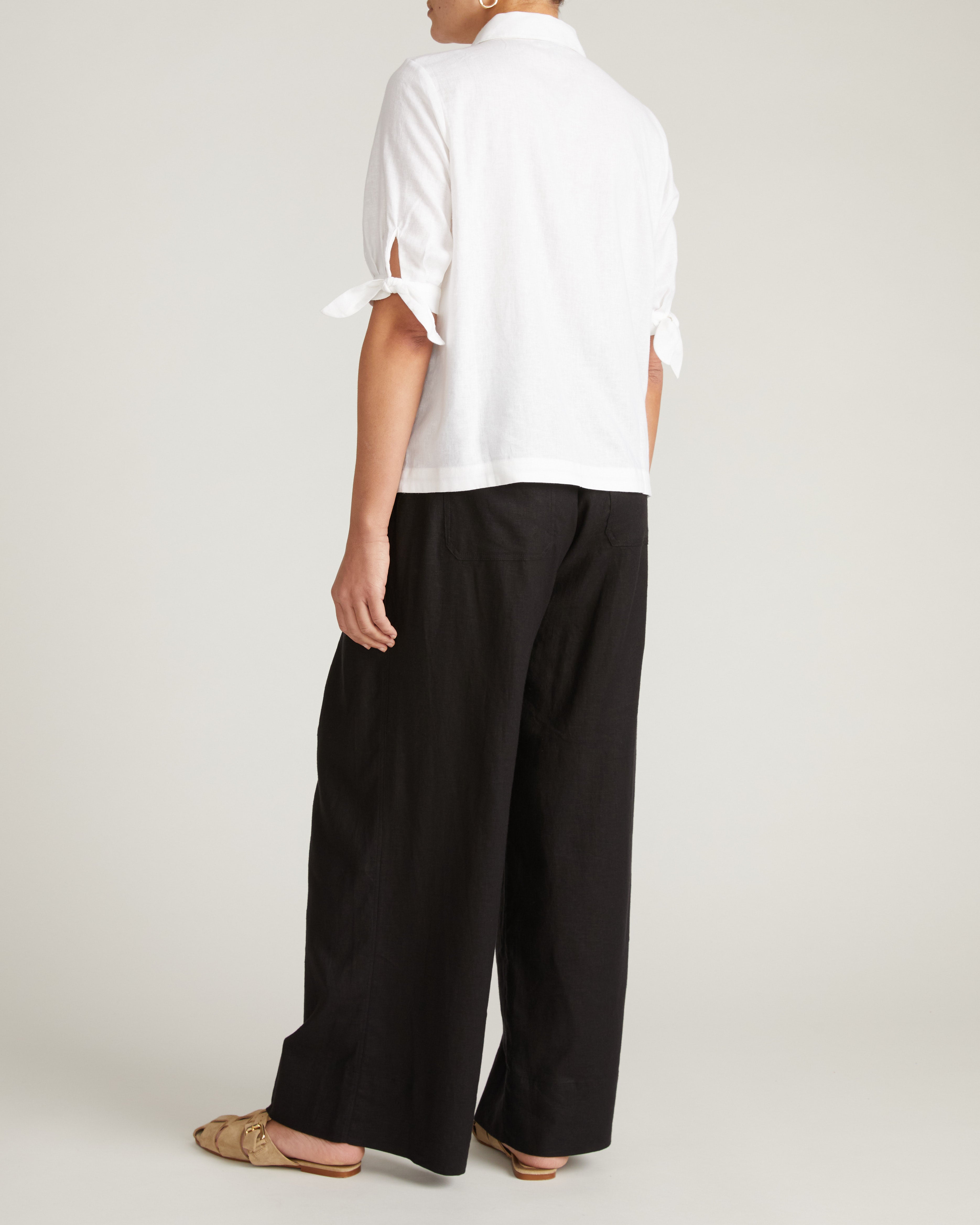 Luisa Short Sleeve Linen Blend Shirt - White