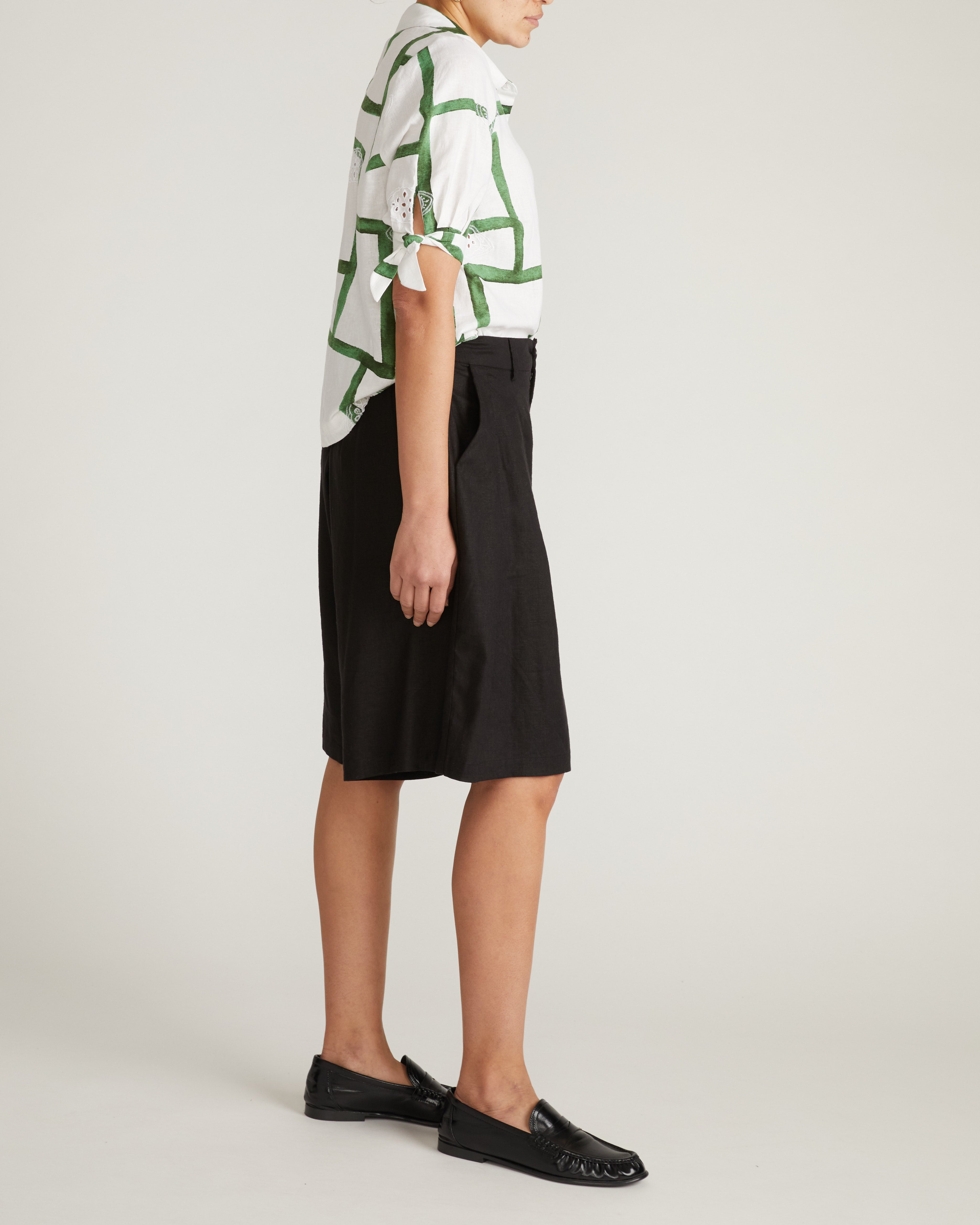 Luisa Short Sleeve Linen Blend Shirt - Green Paint Print
