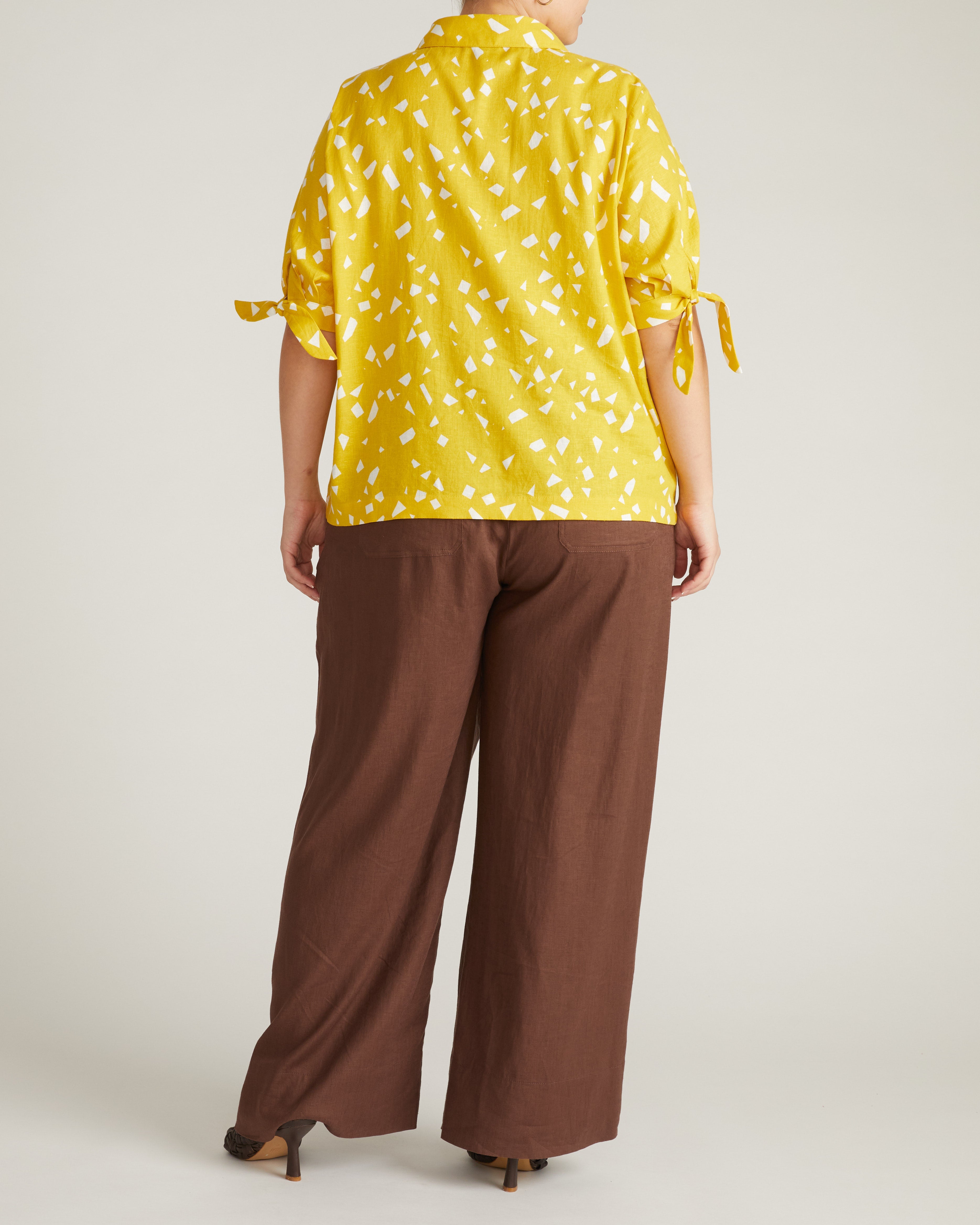 Luisa Short Sleeve Linen Blend Shirt - Yellow Confetti Print