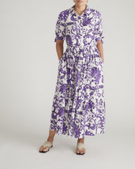 Luisa Short Sleeve Linen Blend Shirt - Purple Majolica Print