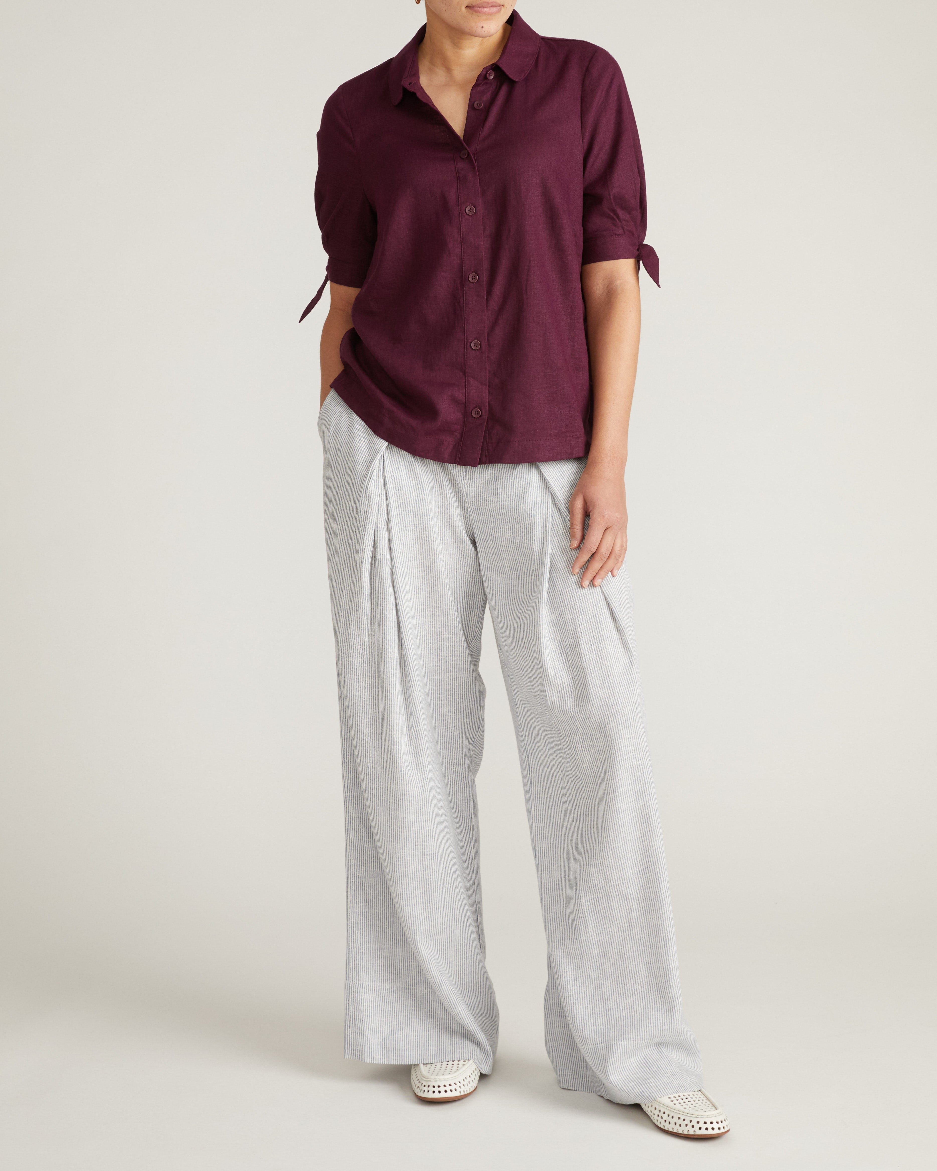 Luisa Short Sleeve Linen Blend Shirt - Acai