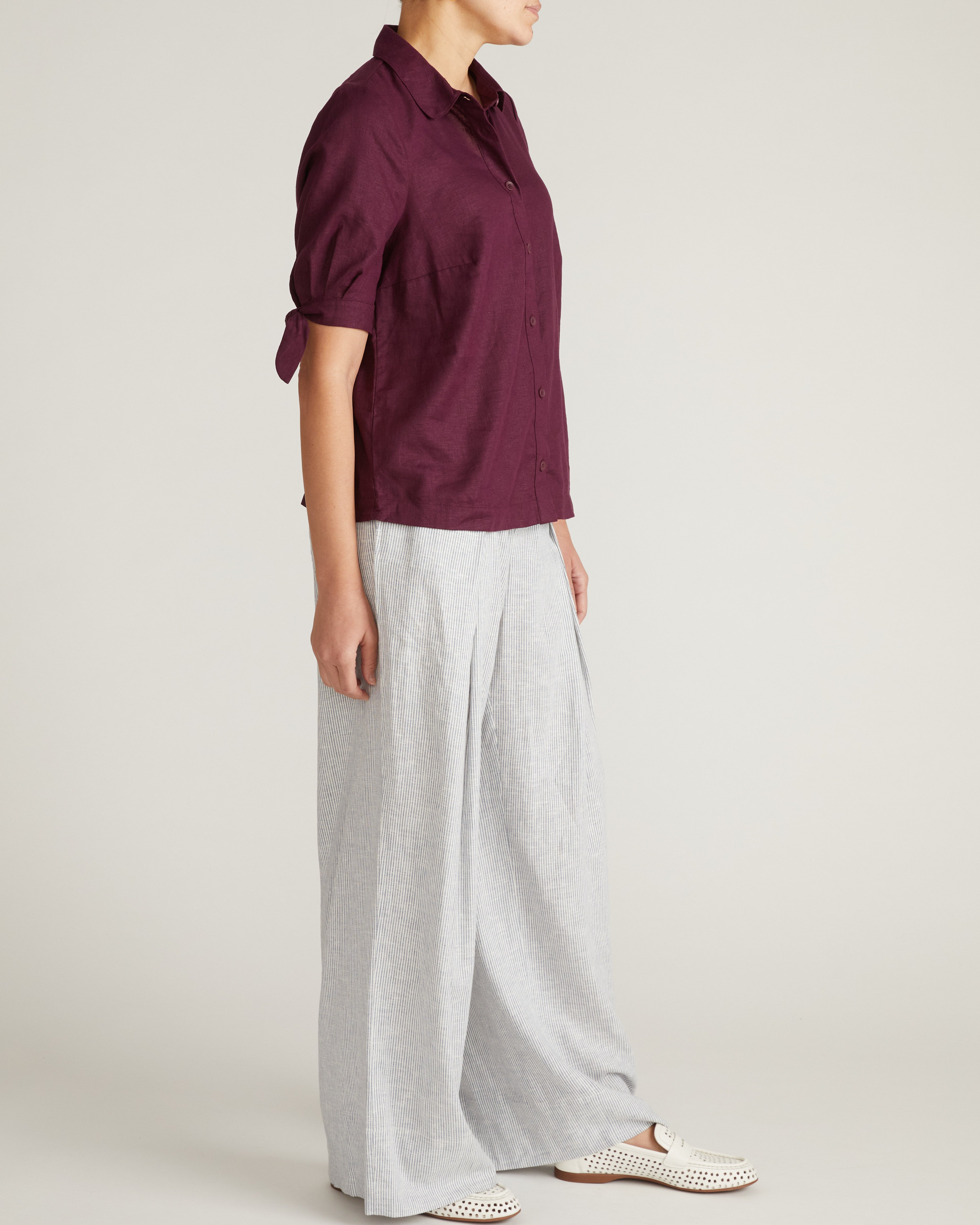 Luisa Short Sleeve Linen Blend Shirt - Acai