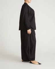 Frances Embroidered Linen Blend Blouse - Black