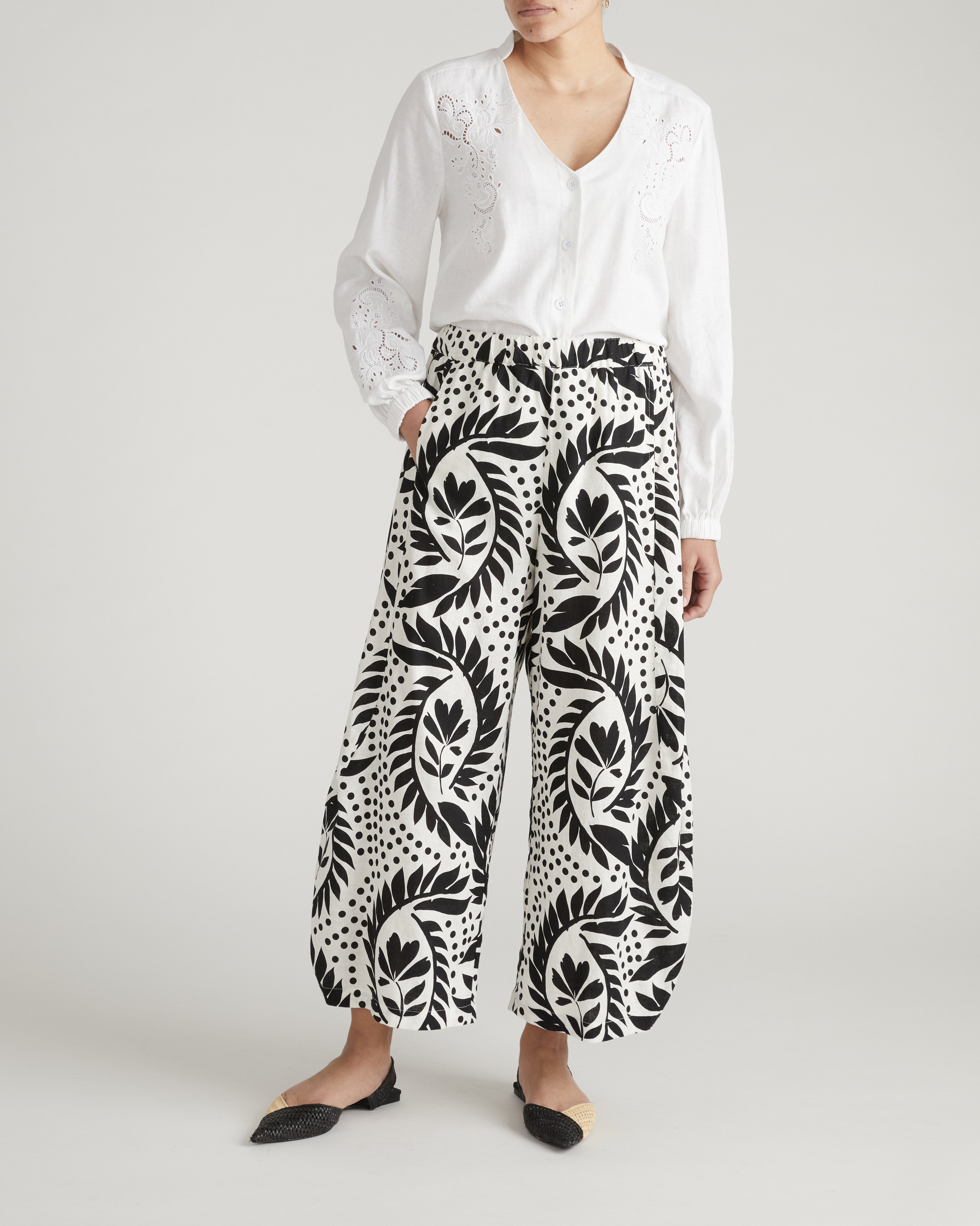 Frances Embroidered Linen Blend Blouse - White