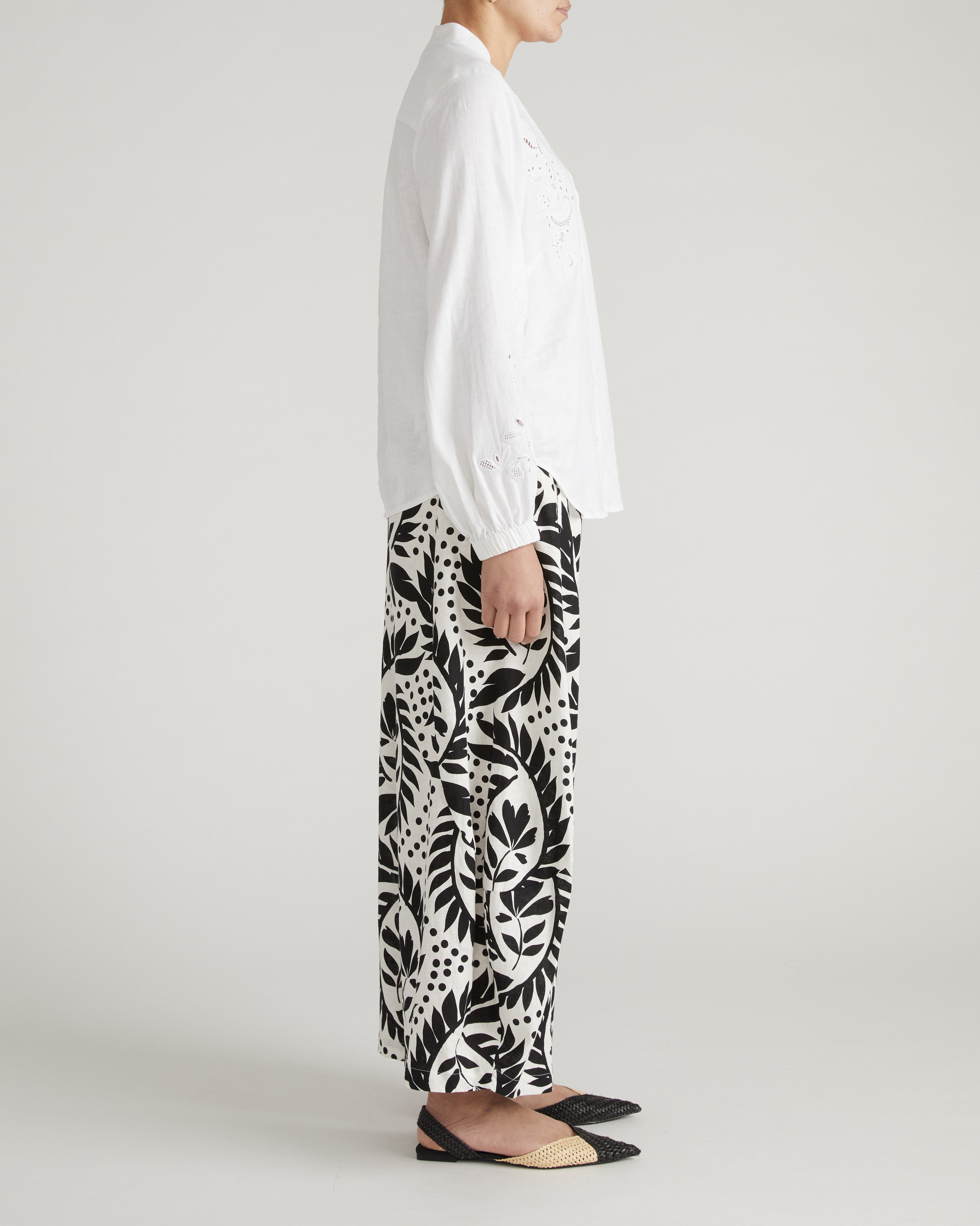 Frances Embroidered Linen Blend Blouse - White