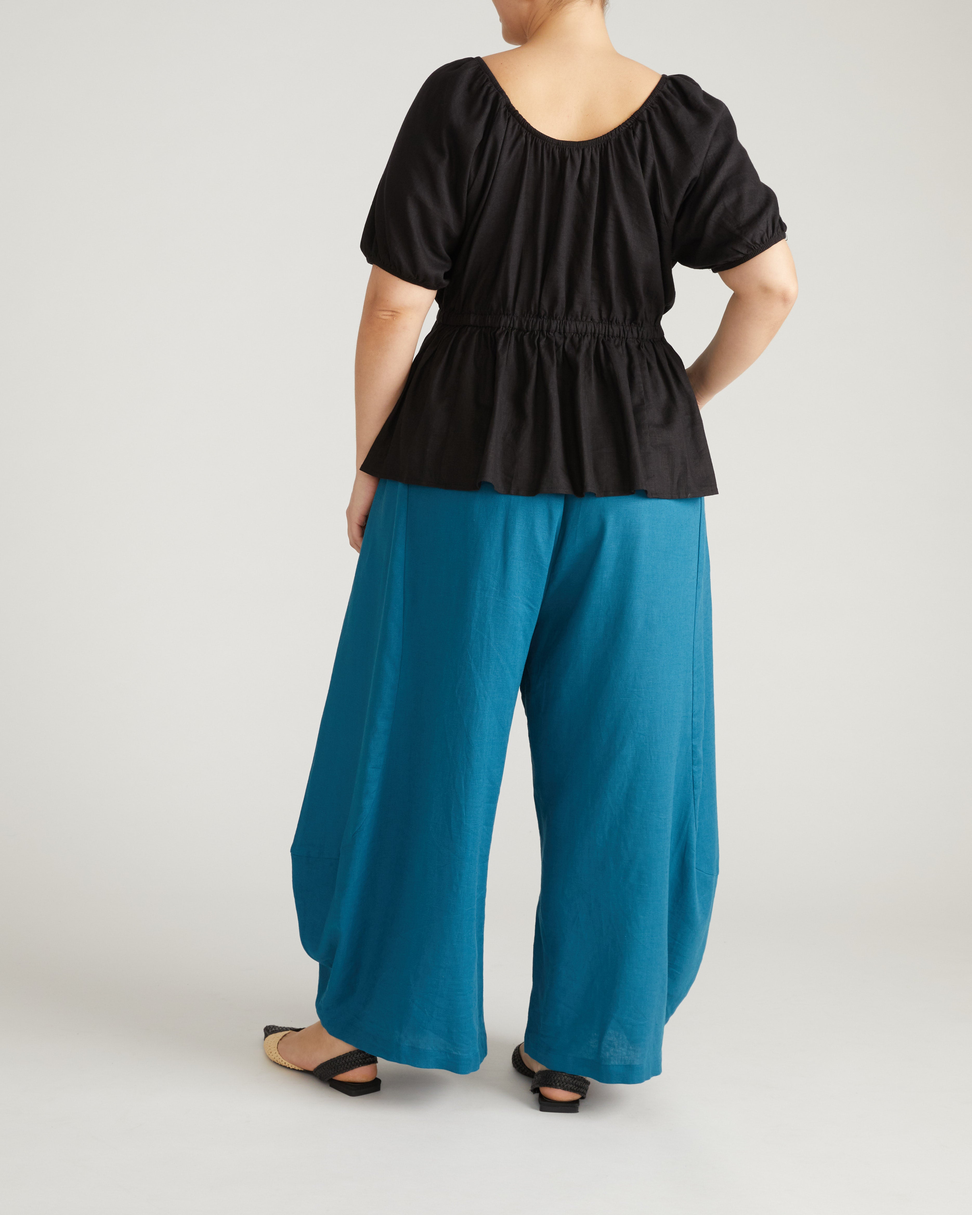 Andrea Peplum Linen Blend Top - Black