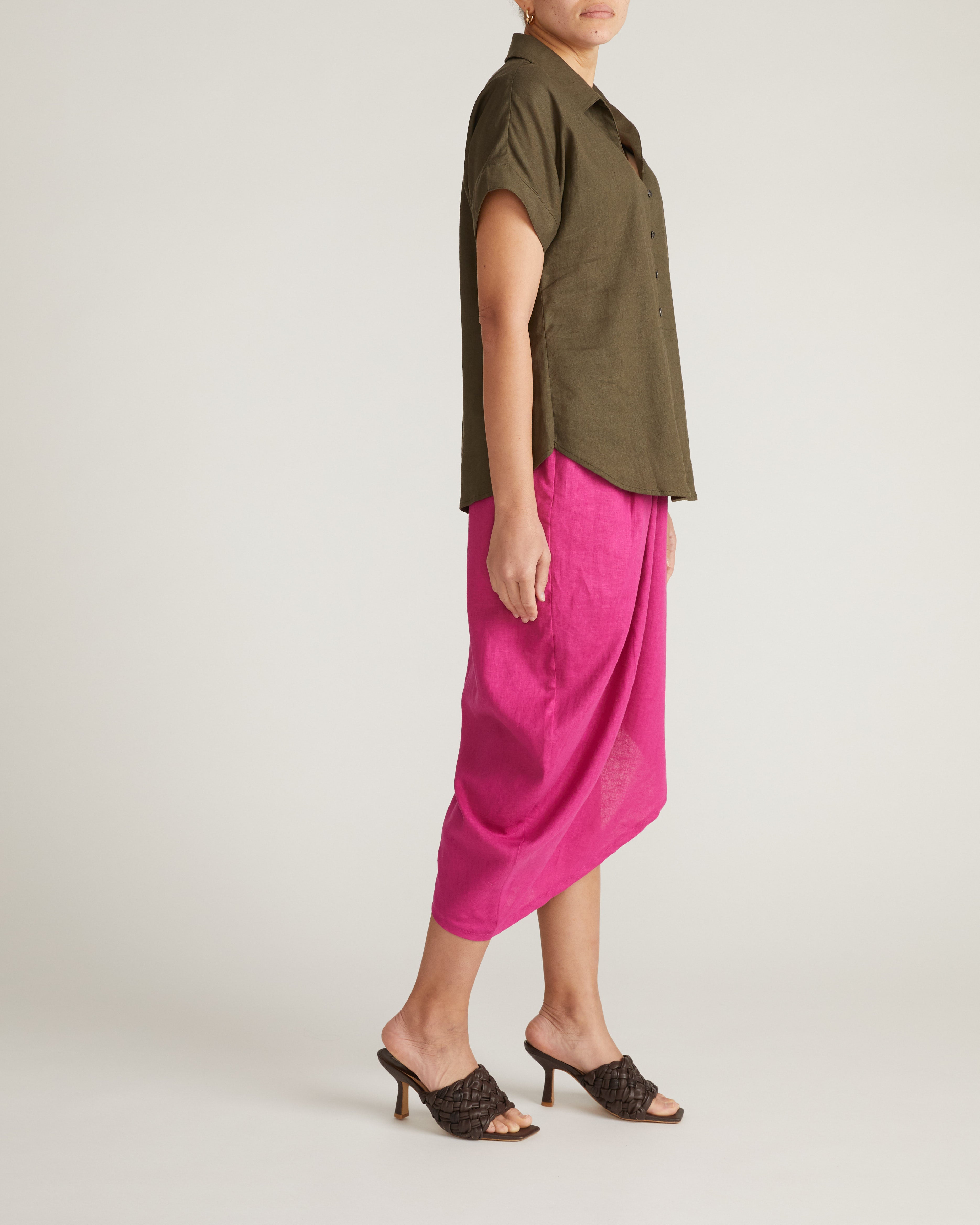 Sandy Short Sleeve Stretch Linen Blend Shirt - Camo
