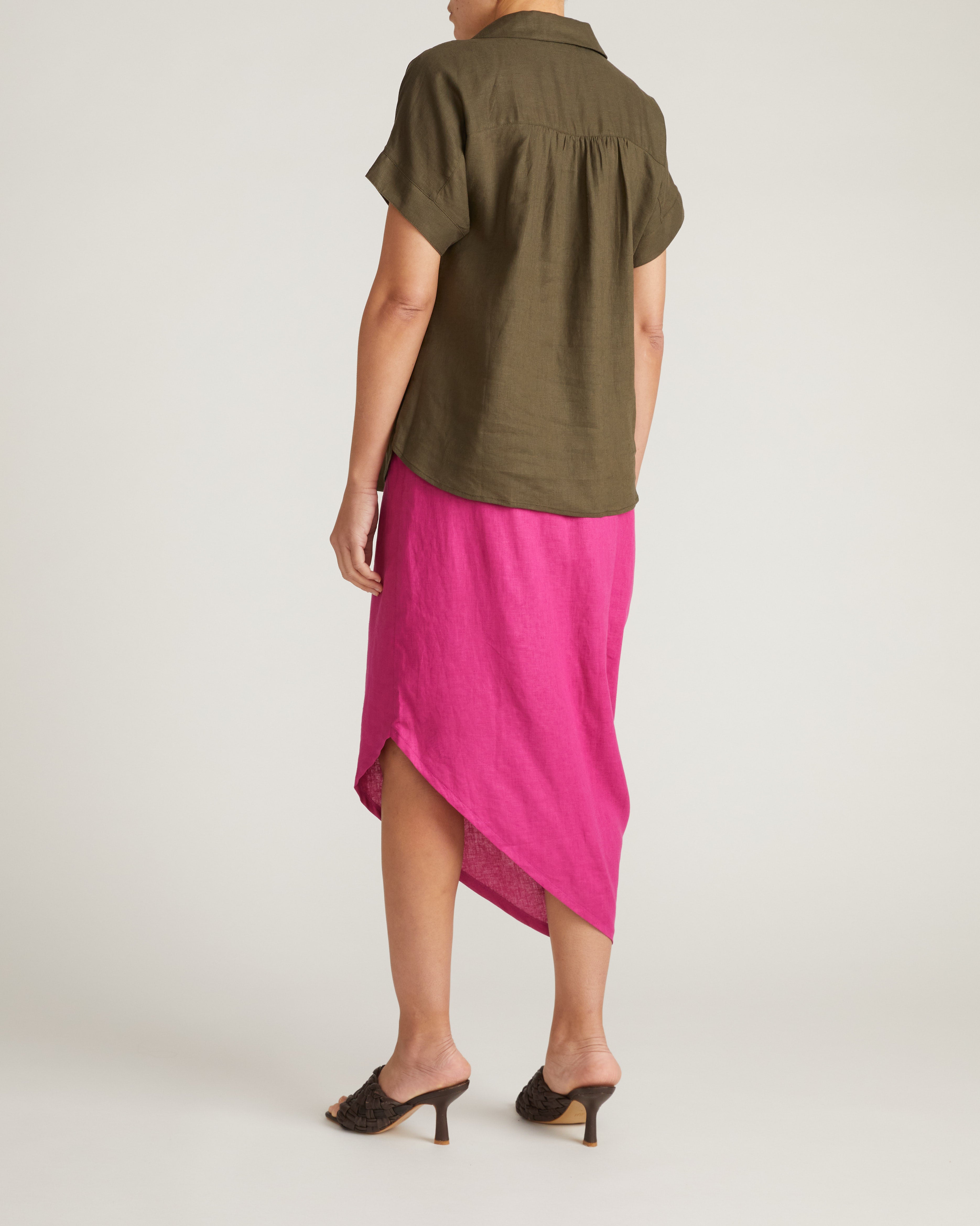 Sandy Short Sleeve Stretch Linen Blend Shirt - Camo