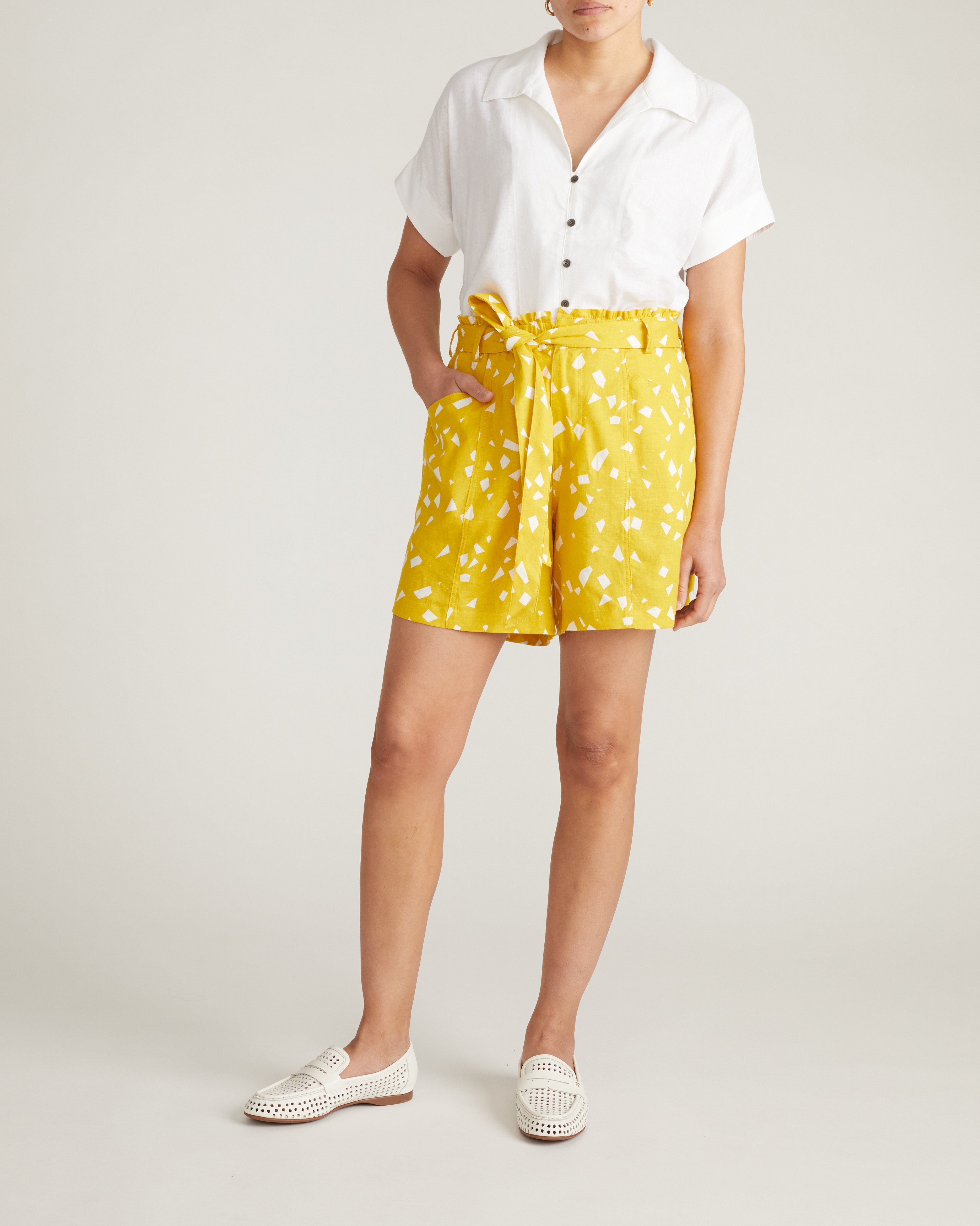 Sandy Short Sleeve Stretch Linen Blend Shirt - White