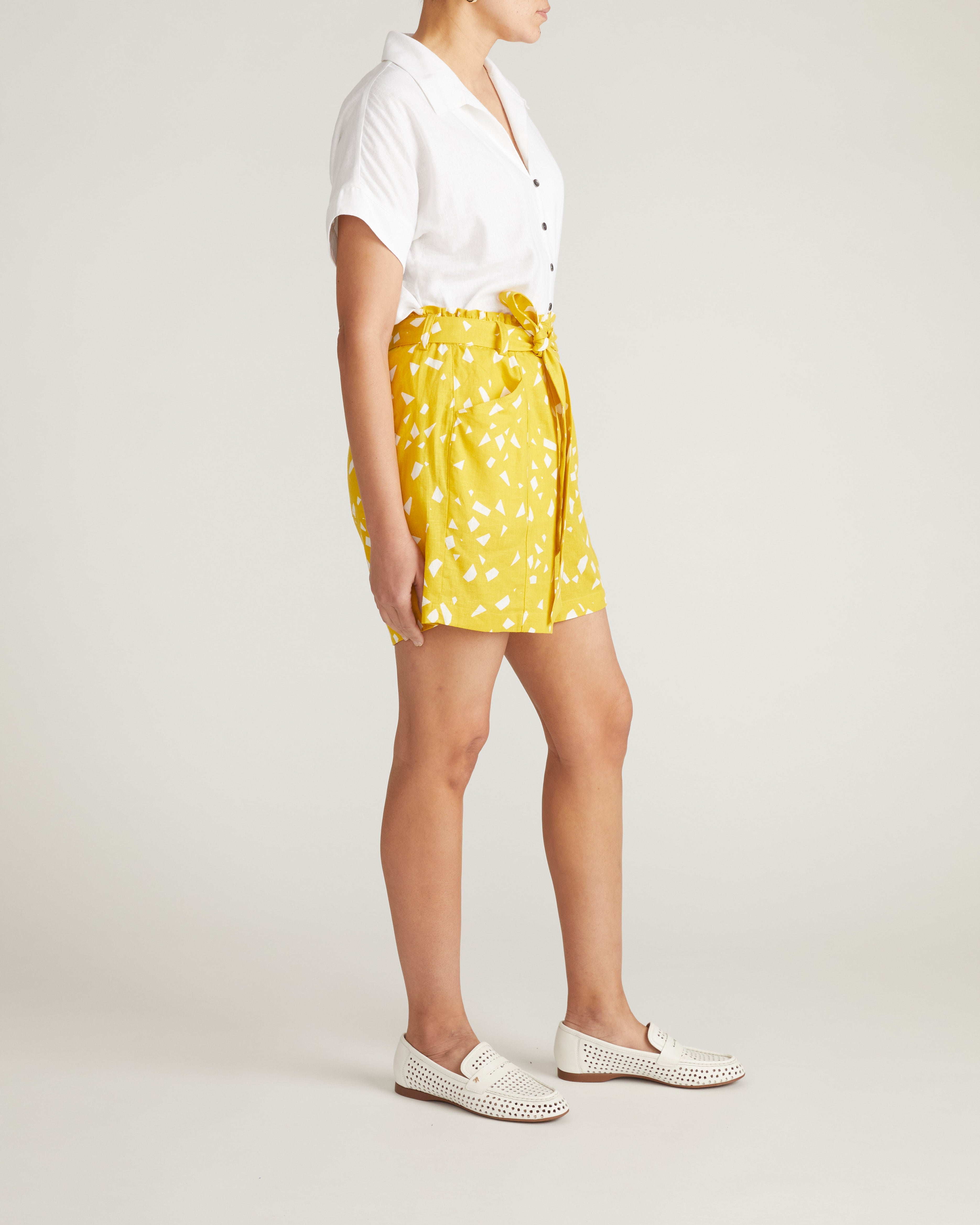 Sandy Short Sleeve Stretch Linen Blend Shirt - White