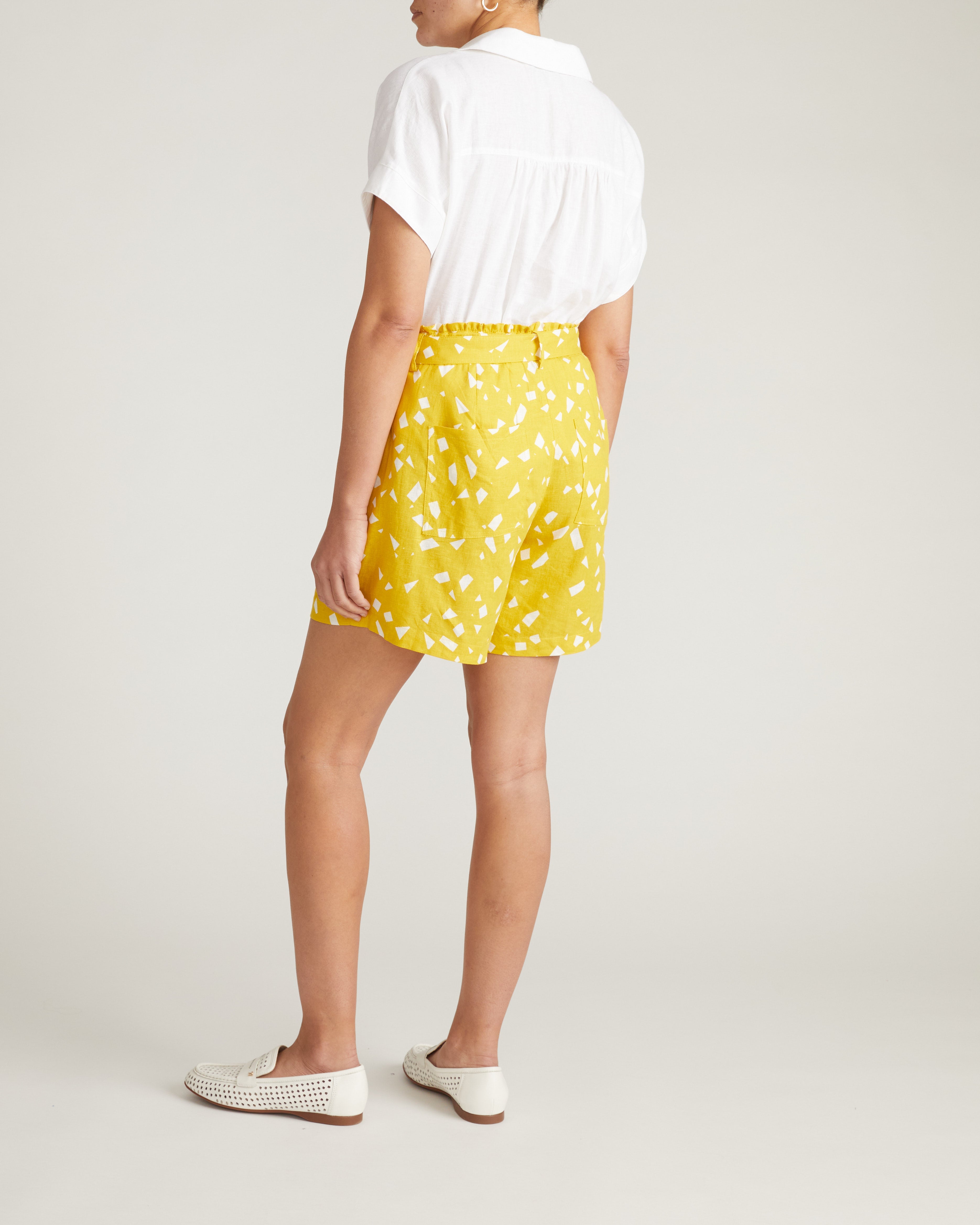 Sandy Short Sleeve Stretch Linen Blend Shirt - White
