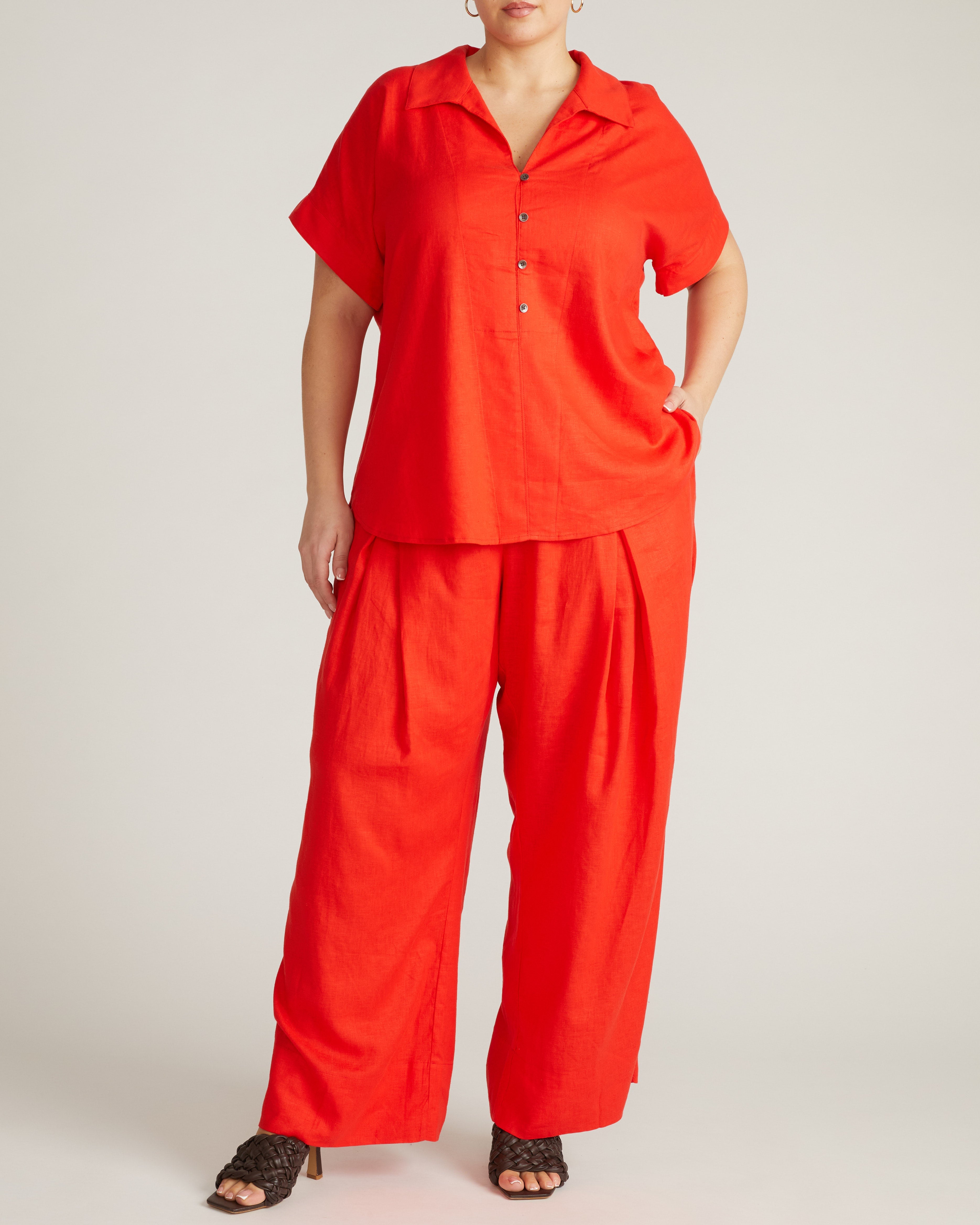 Sandy Short Sleeve Stretch Linen Blend Shirt - Shoreline Sunset