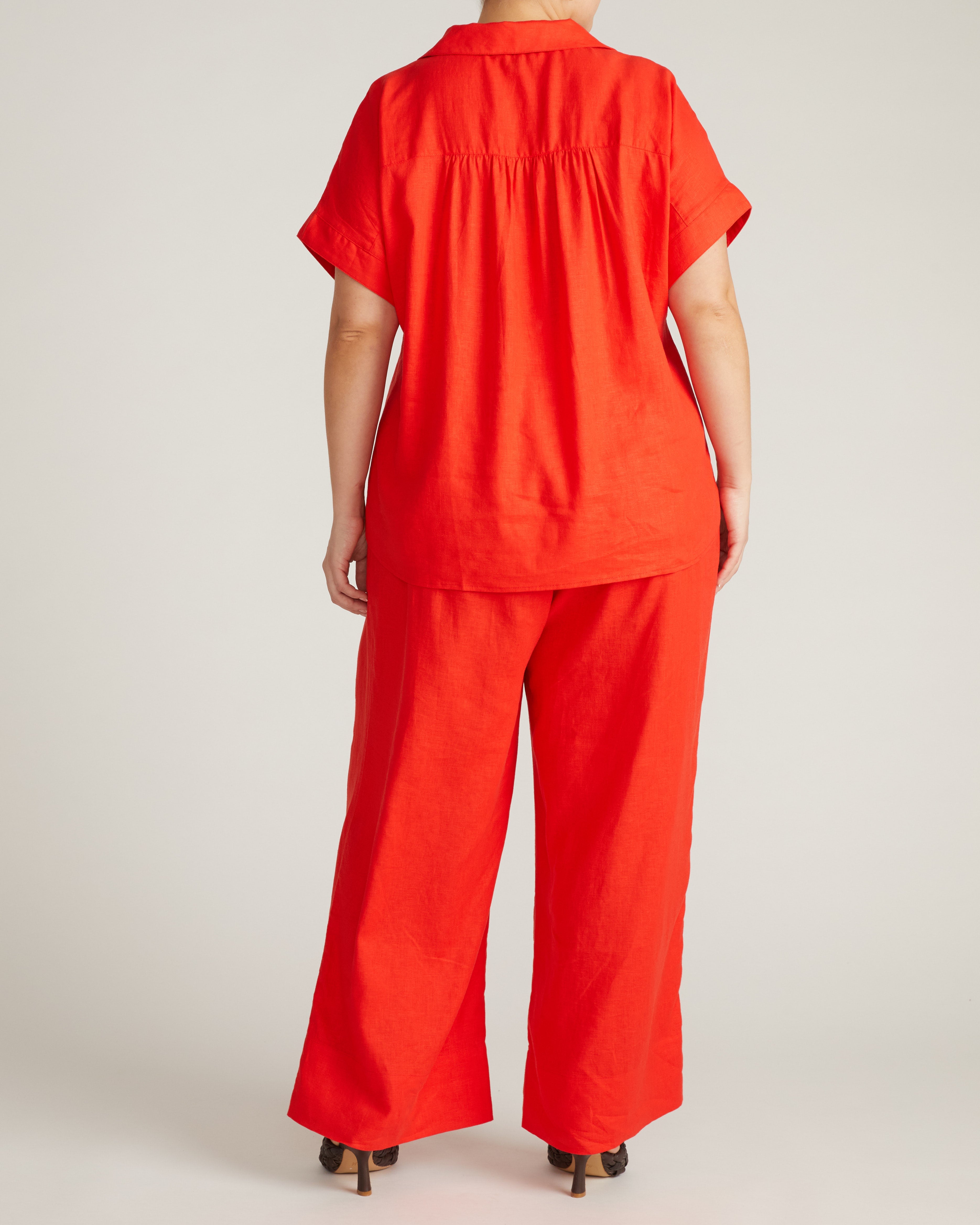 Sandy Short Sleeve Stretch Linen Blend Shirt - Shoreline Sunset