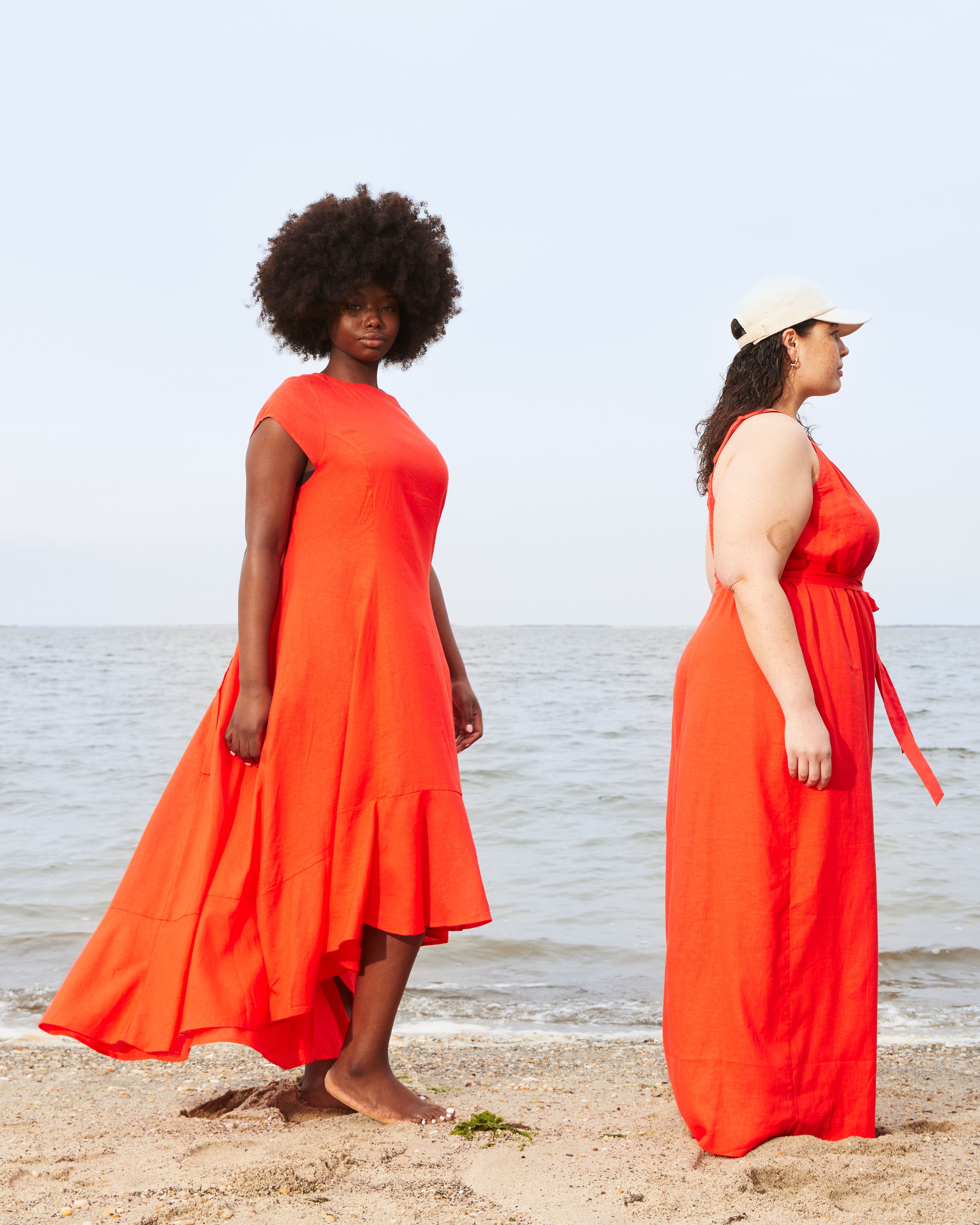 Sunset Linen Blend Flounce Dress - Shoreline Sunset