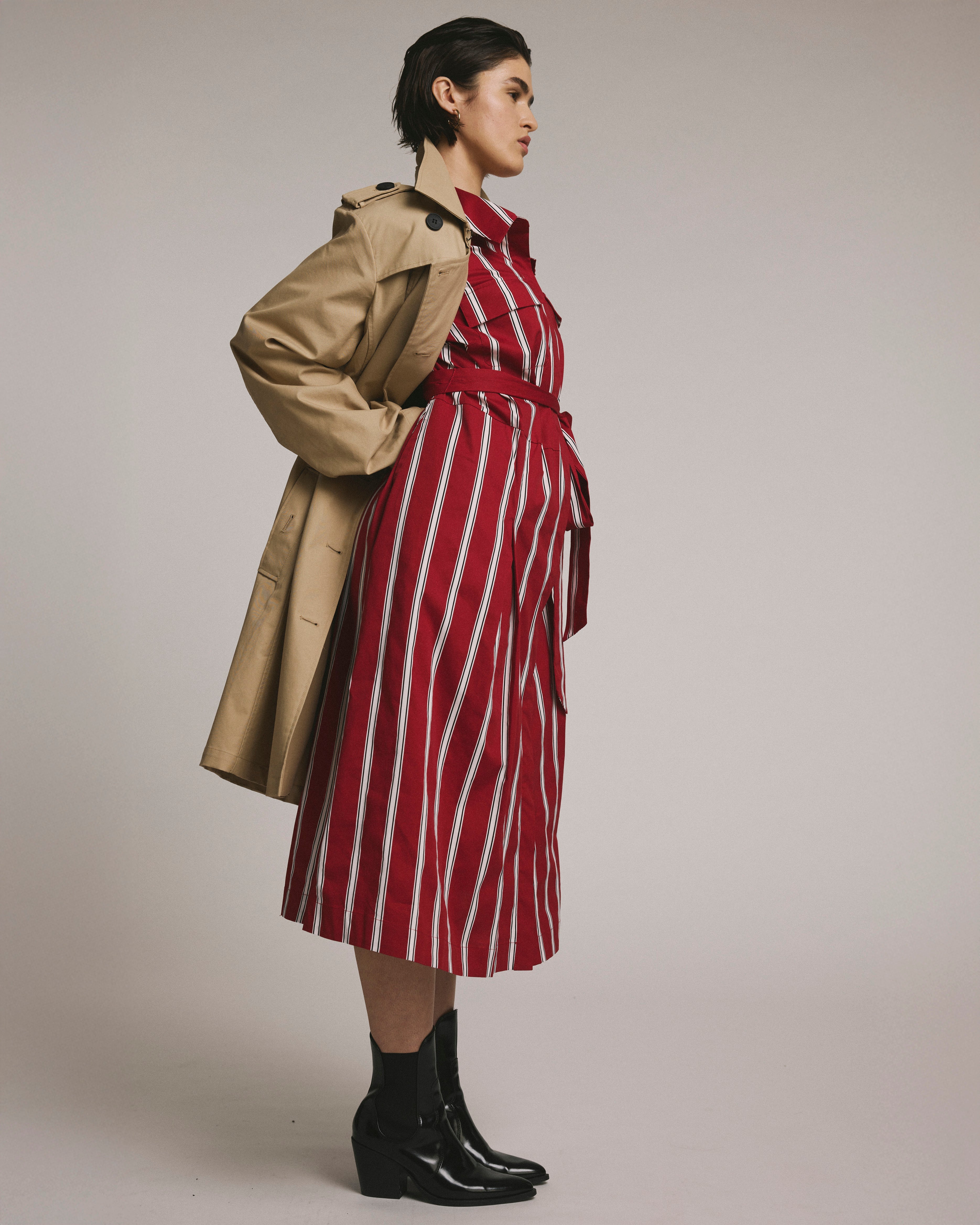 Odeon Stretch Poplin Shirtdress - Red/Black/White Stripe