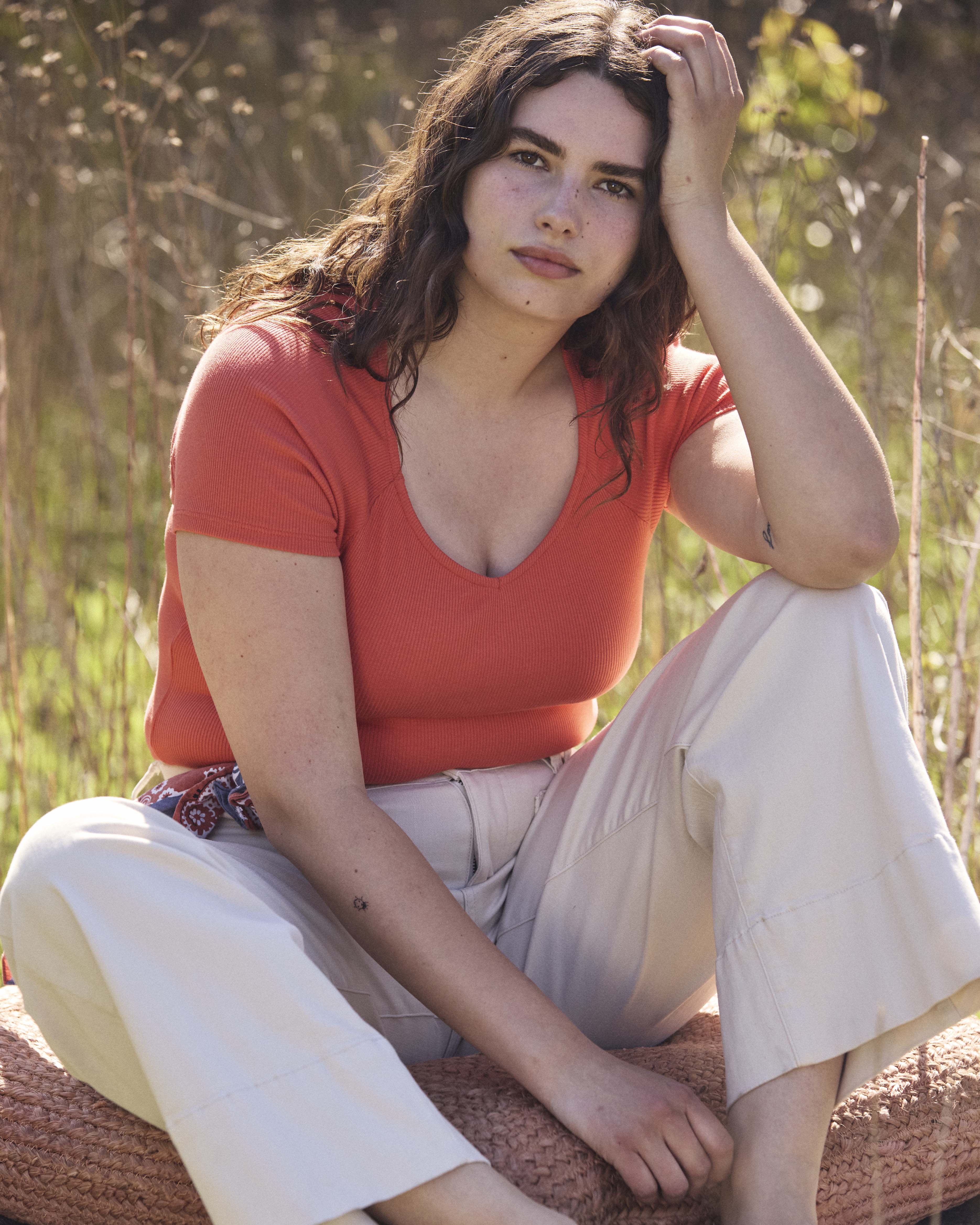 Carey Ribbed Sweetheart Tee - Coral Reef